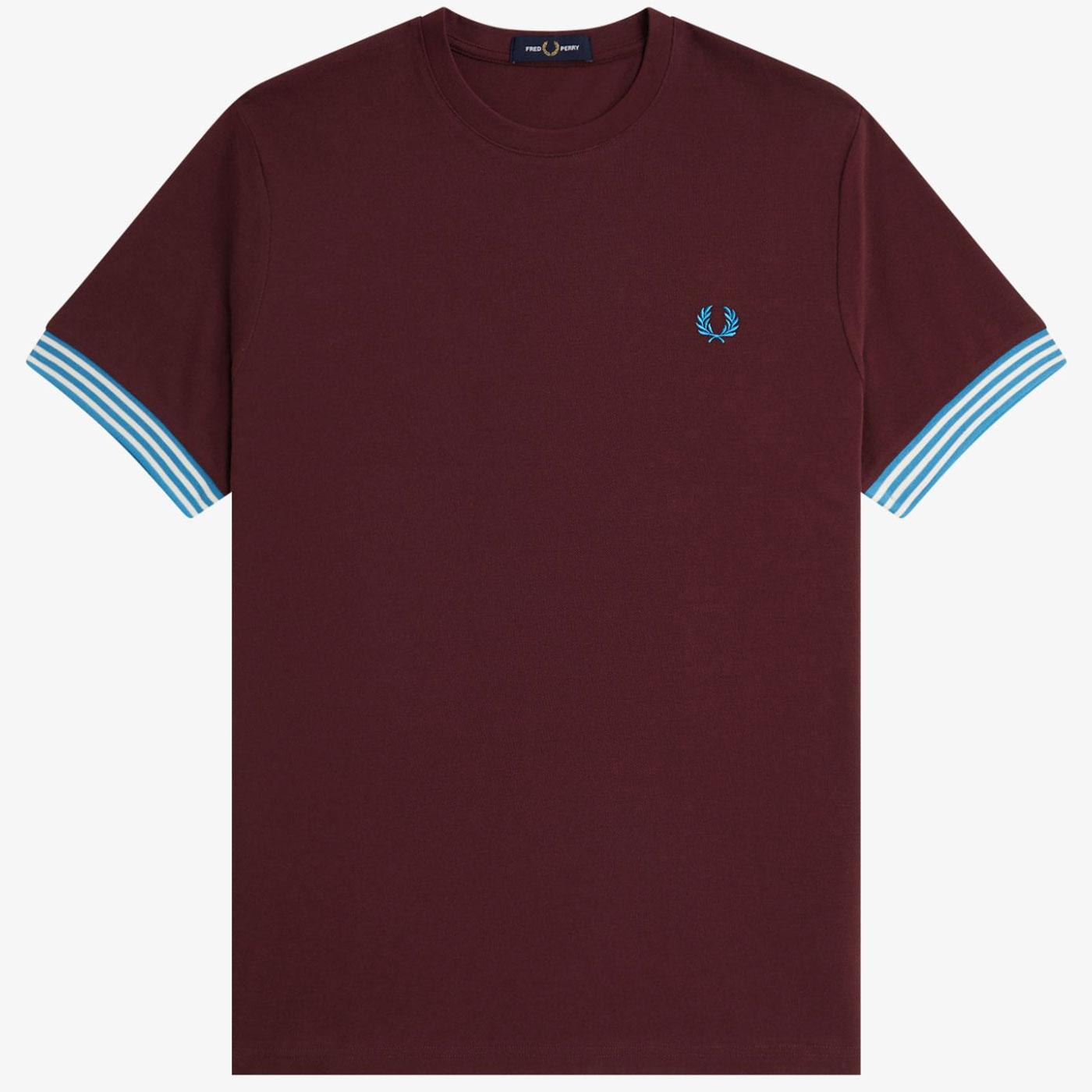 Fred Perry Retro Striped Cuff Oxblood Pique Tee