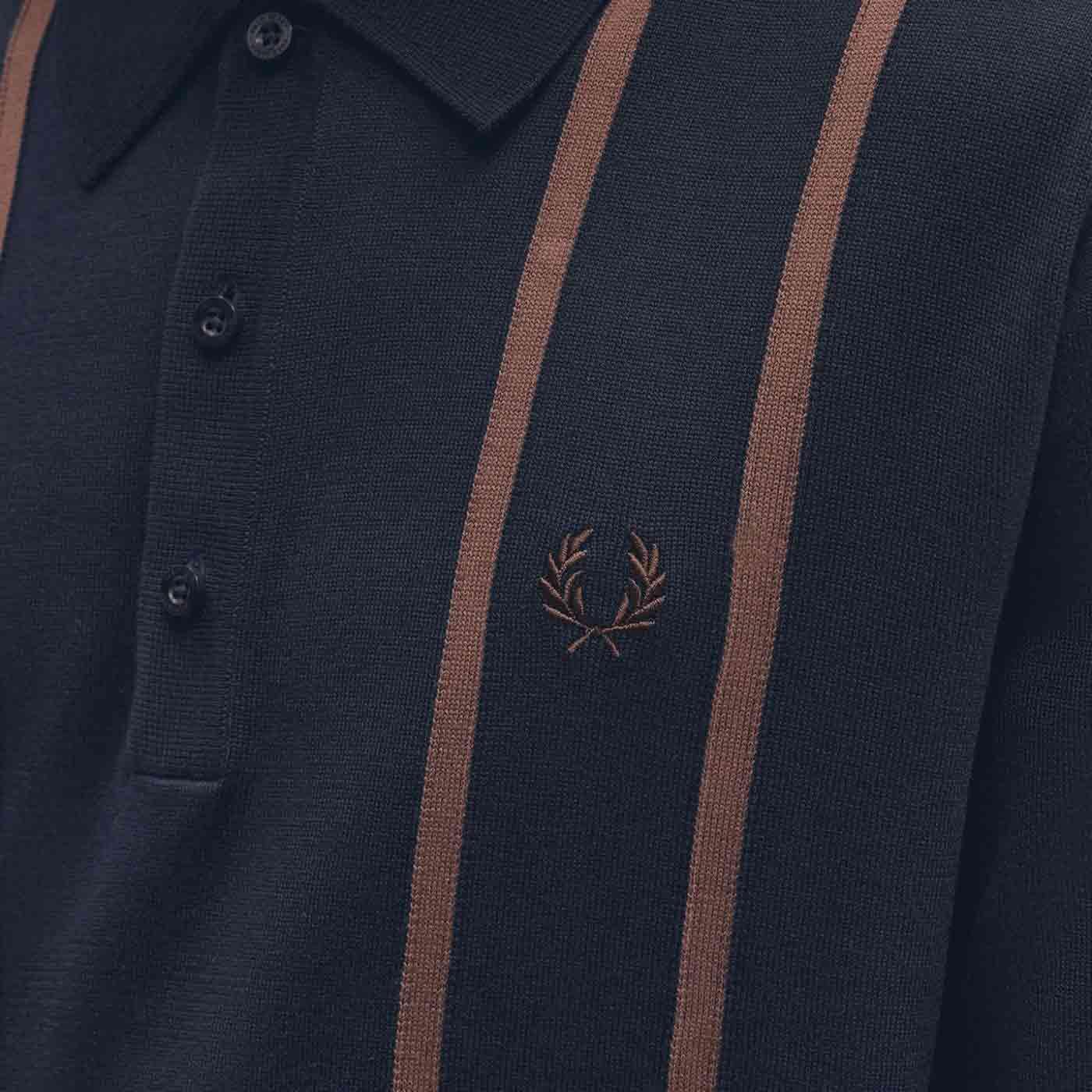 ◇FRED PERRY◇ Sharp Vertical Stripe Knit Shirt Navy AFPM243 Fred Perry Vertical Stripe Knitted T-Shirt - Navy K9746-Y80