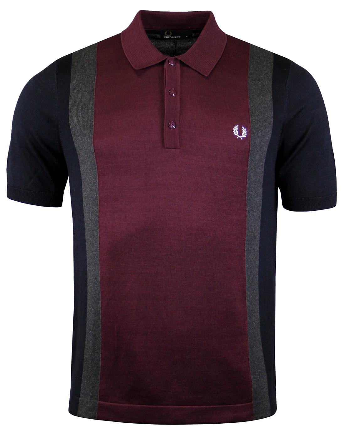 FRED PERRY Men's Striped Panel Knitted Polo - Navy
