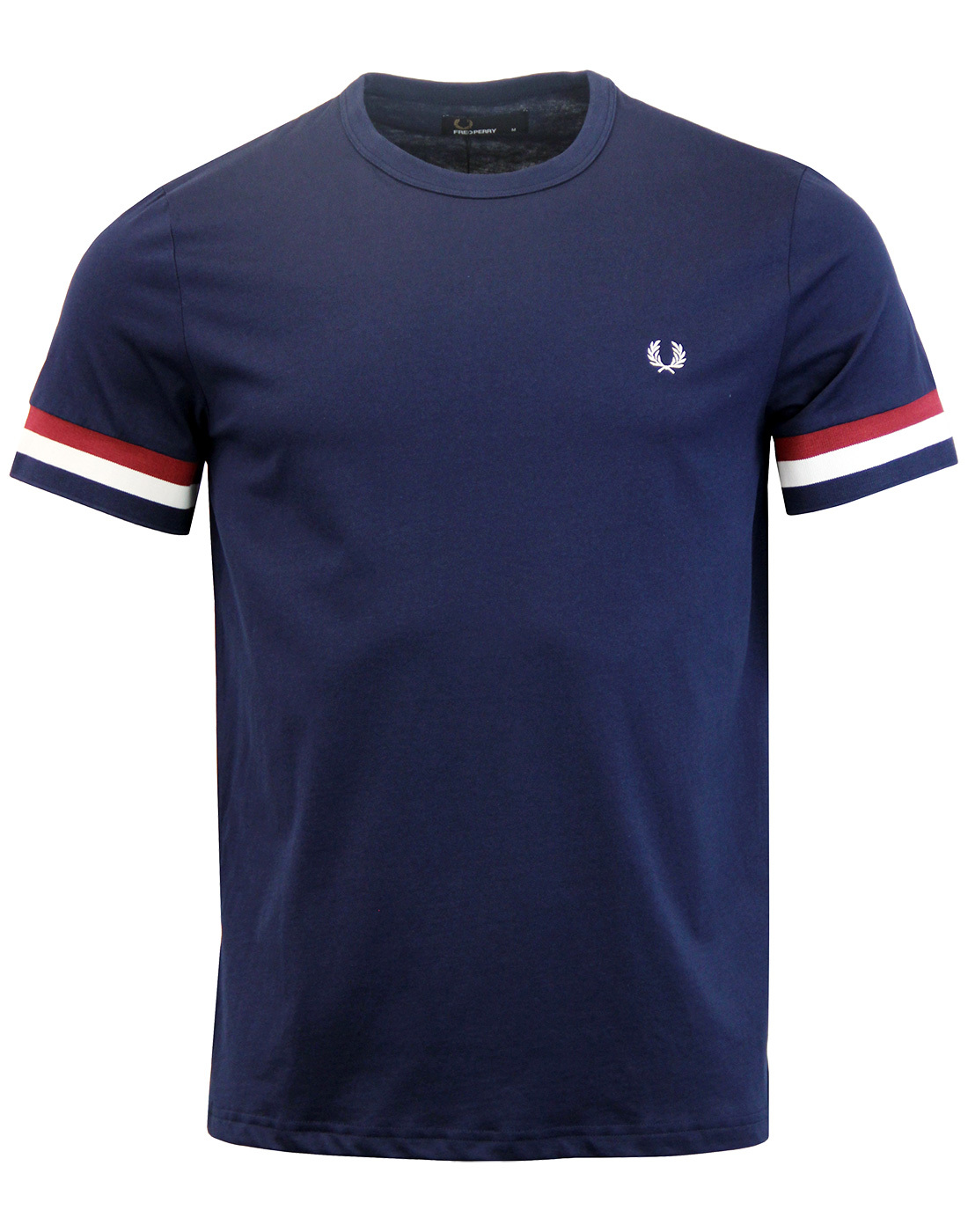 FRED PERRY Retro Mod Indie Striped Cuff Tee in Carbon Blue