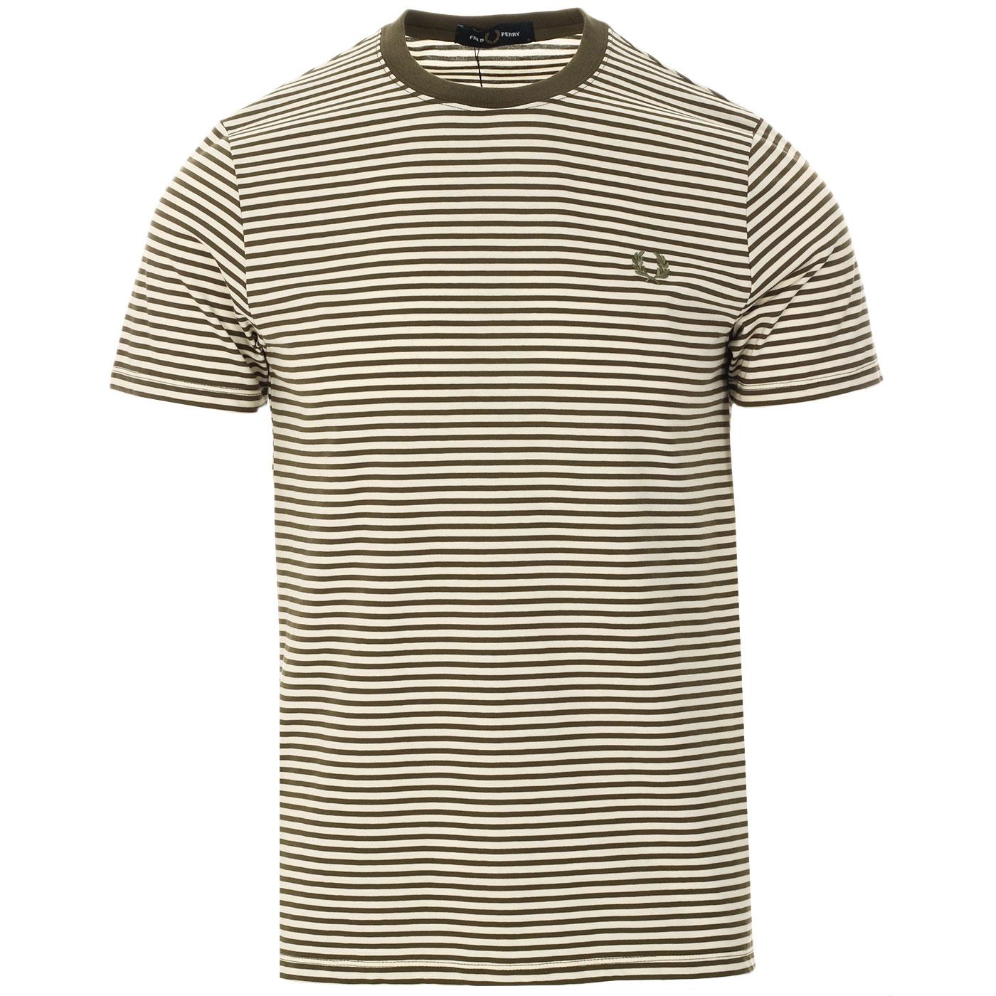 FRED PERRY Retro Mod Two Colour Stripe Tee in Military Green