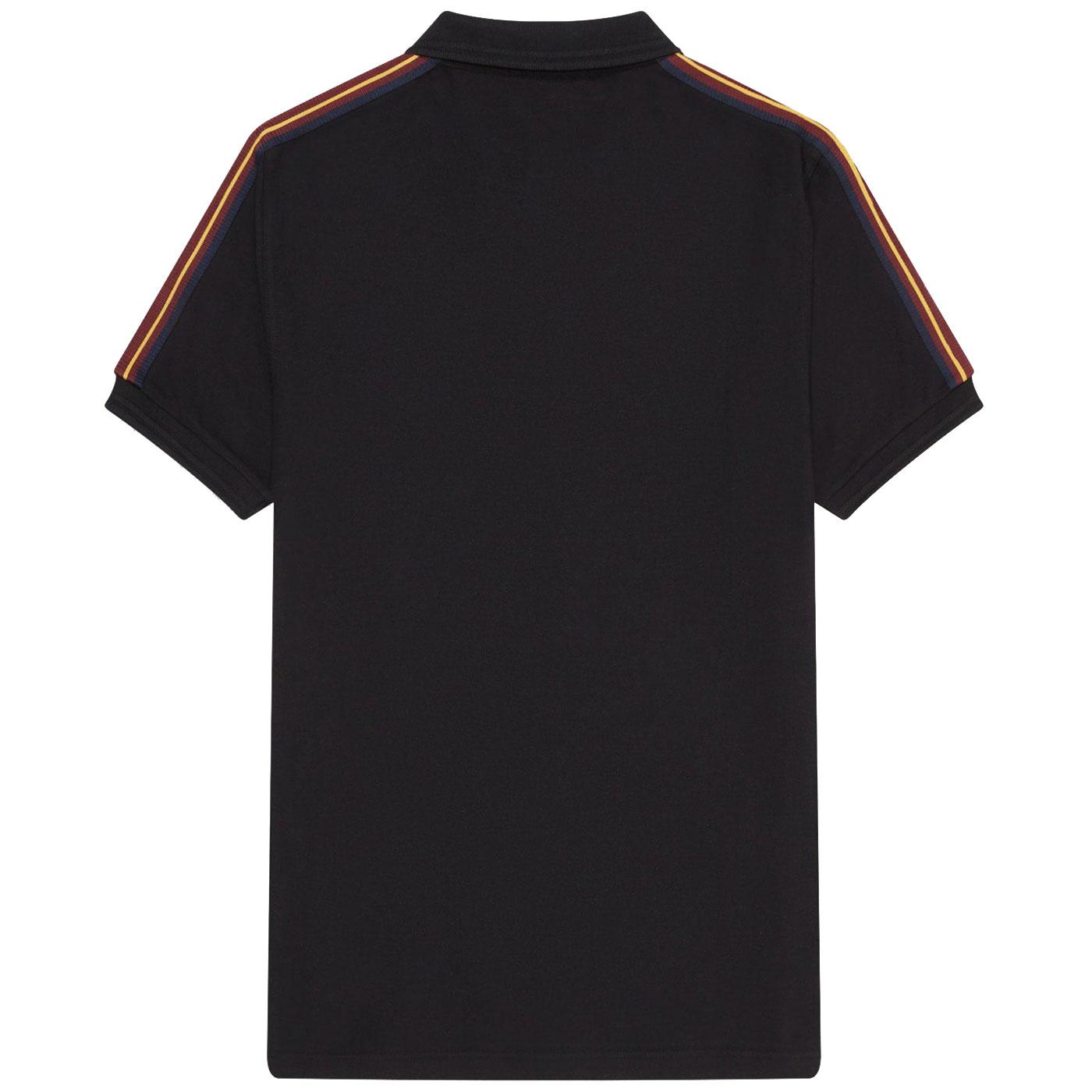 FRED PERRY Retro Tape Shoulder Pique Polo Shirt in Black