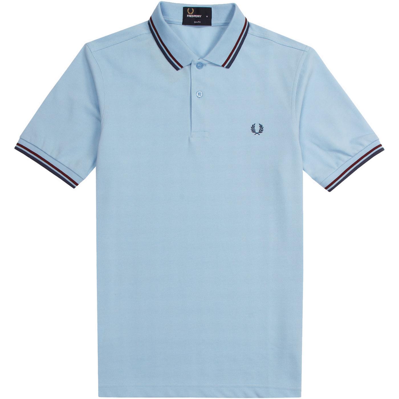 FRED PERRY M3600 Mod Twin Tipped Polo Top in Sky Blue