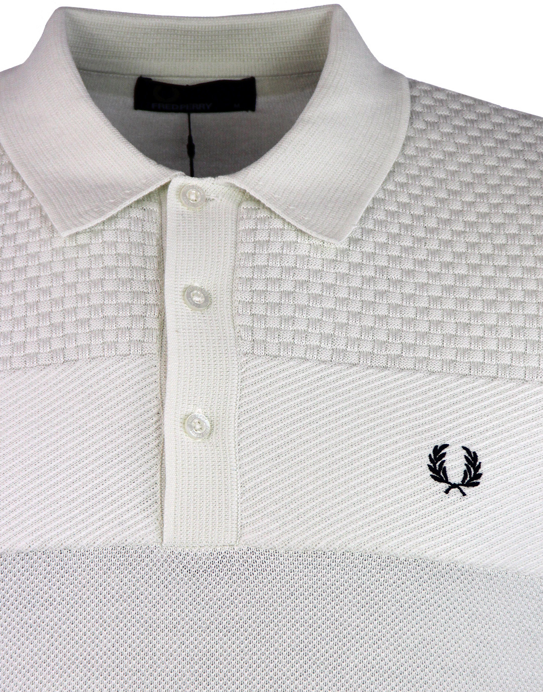 FRED PERRY Men's Mod Texture Knit Panel Polo Snow White