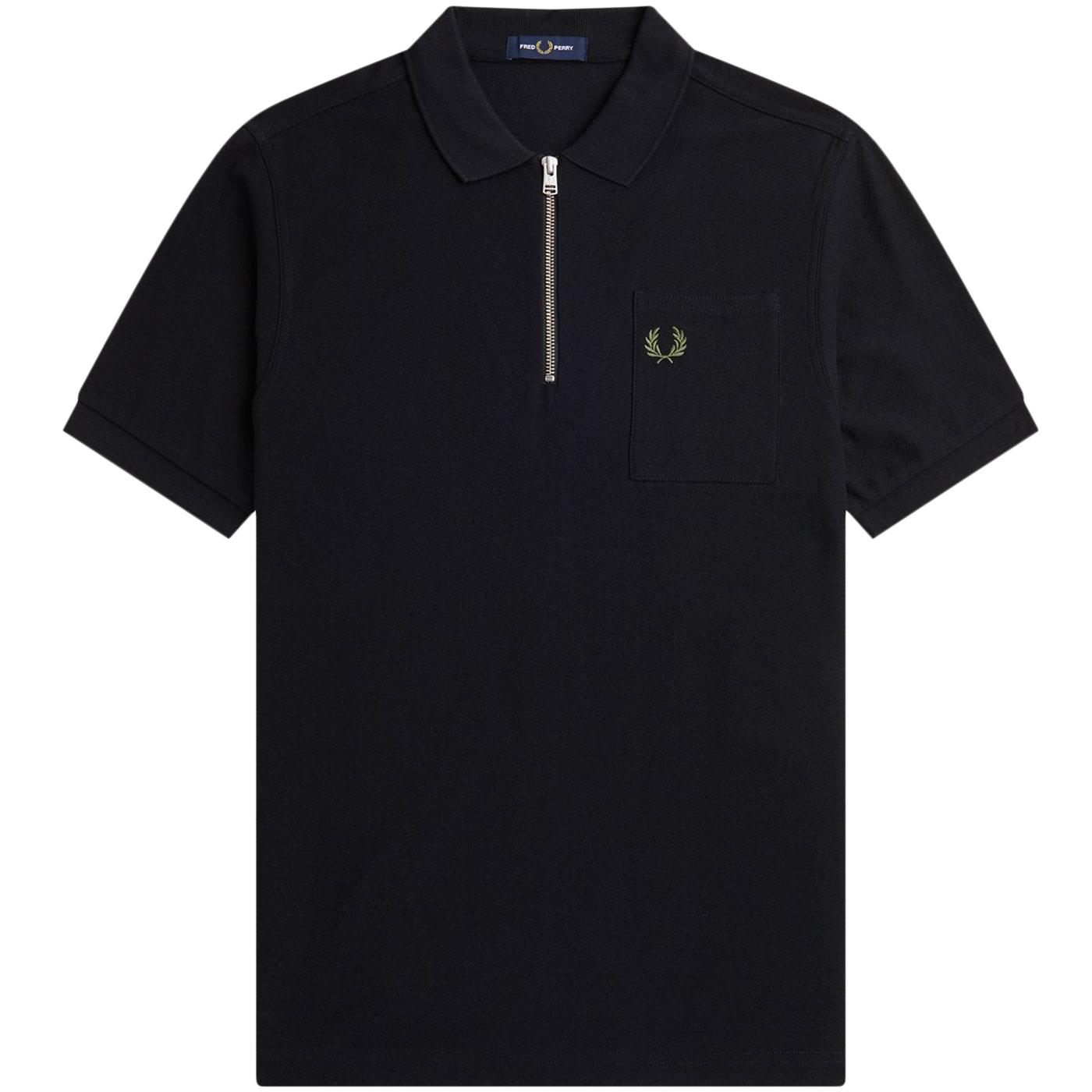 Fred Perry Crepe Cotton Jacquard Zip Neck Polo B