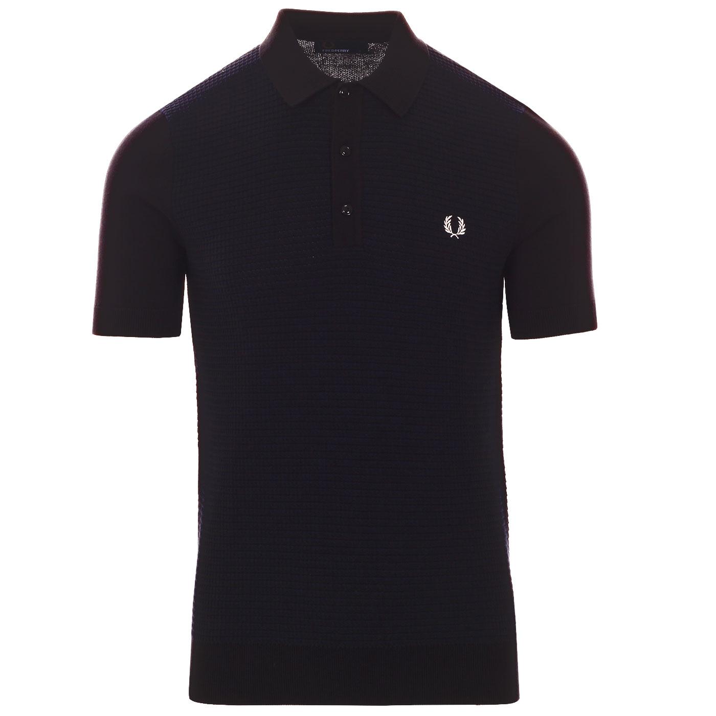 FRED PERRY Retro Mod Textured Tonic Knitted Polo in Black