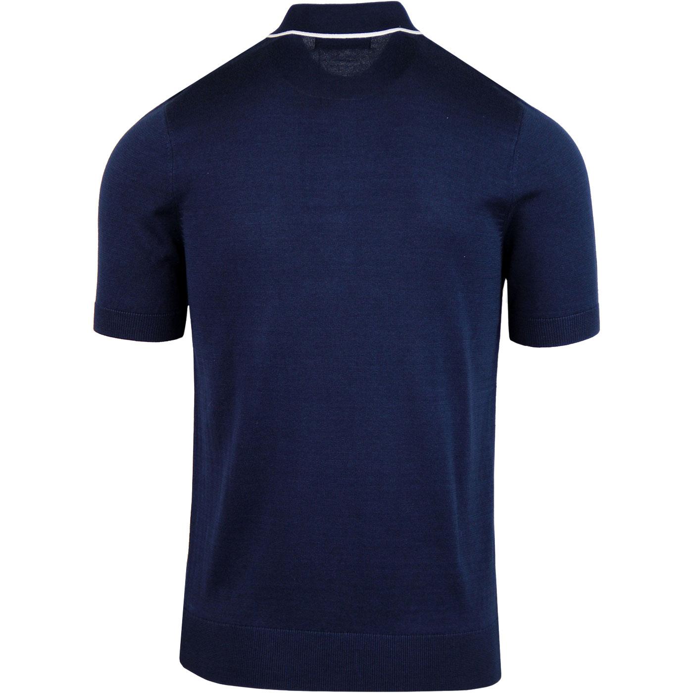 FRED PERRY Retro Mod Cable Knitted Tipped Polo in Navy