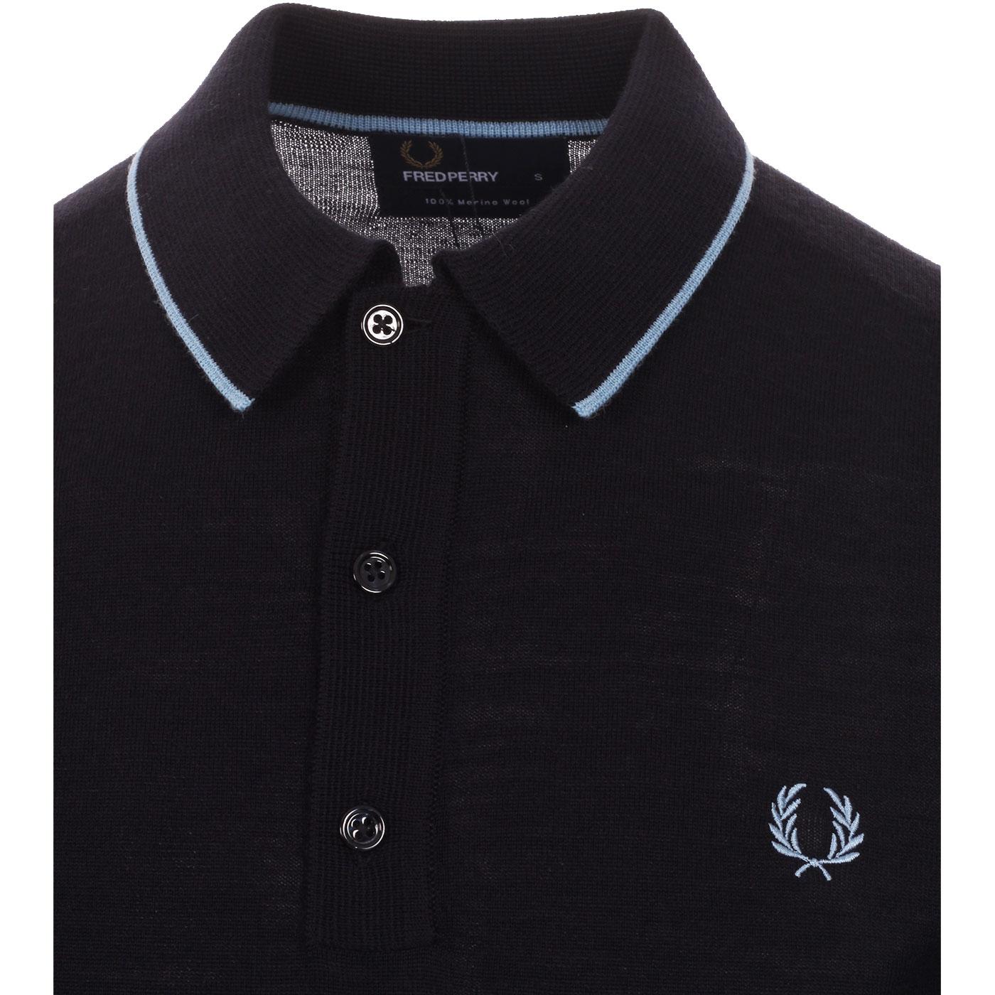 FRED PERRY Retro Mod Merino Wool Tipped Polo Shirt in Navy