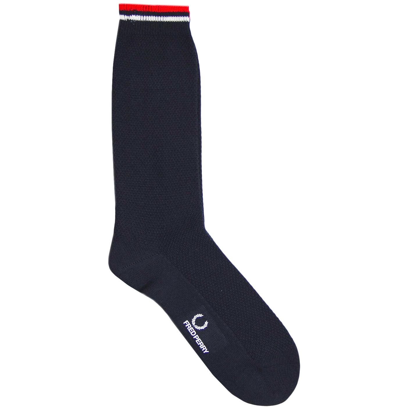 FRED PERRY Retro Mod Waffle Knit Tipped Socks in Navy