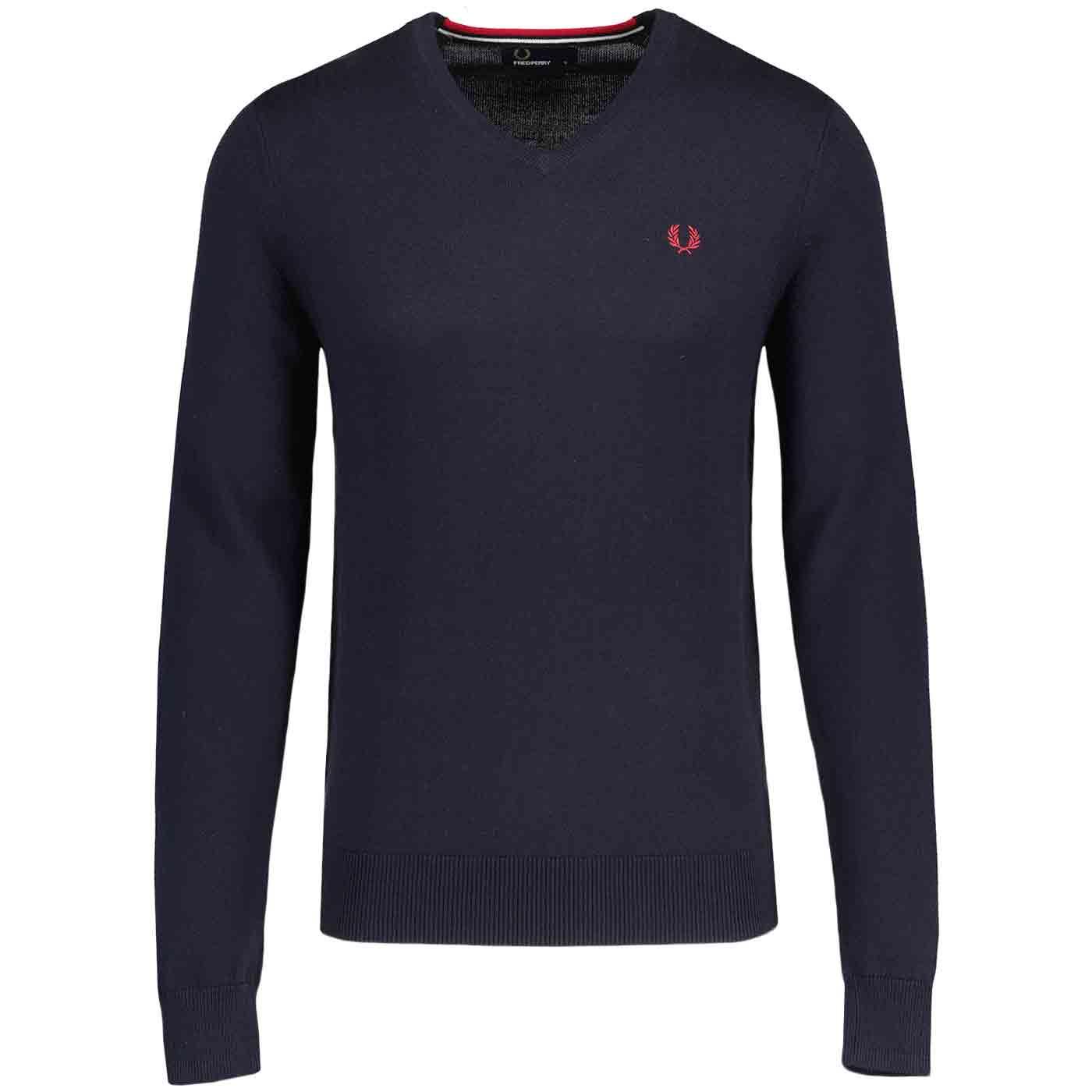 Fred Perry Mod Tipped V-neck Merino Jumper (Navy)