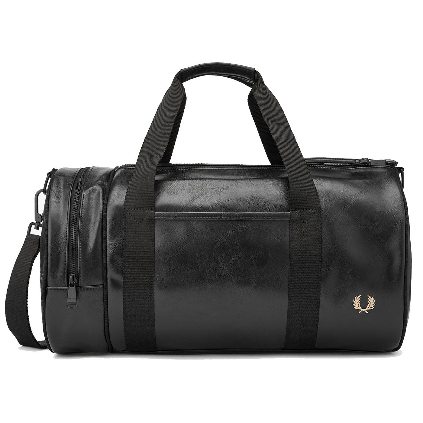 FRED PERRY Retro Mod PU Tonal Barrel Bag in Black