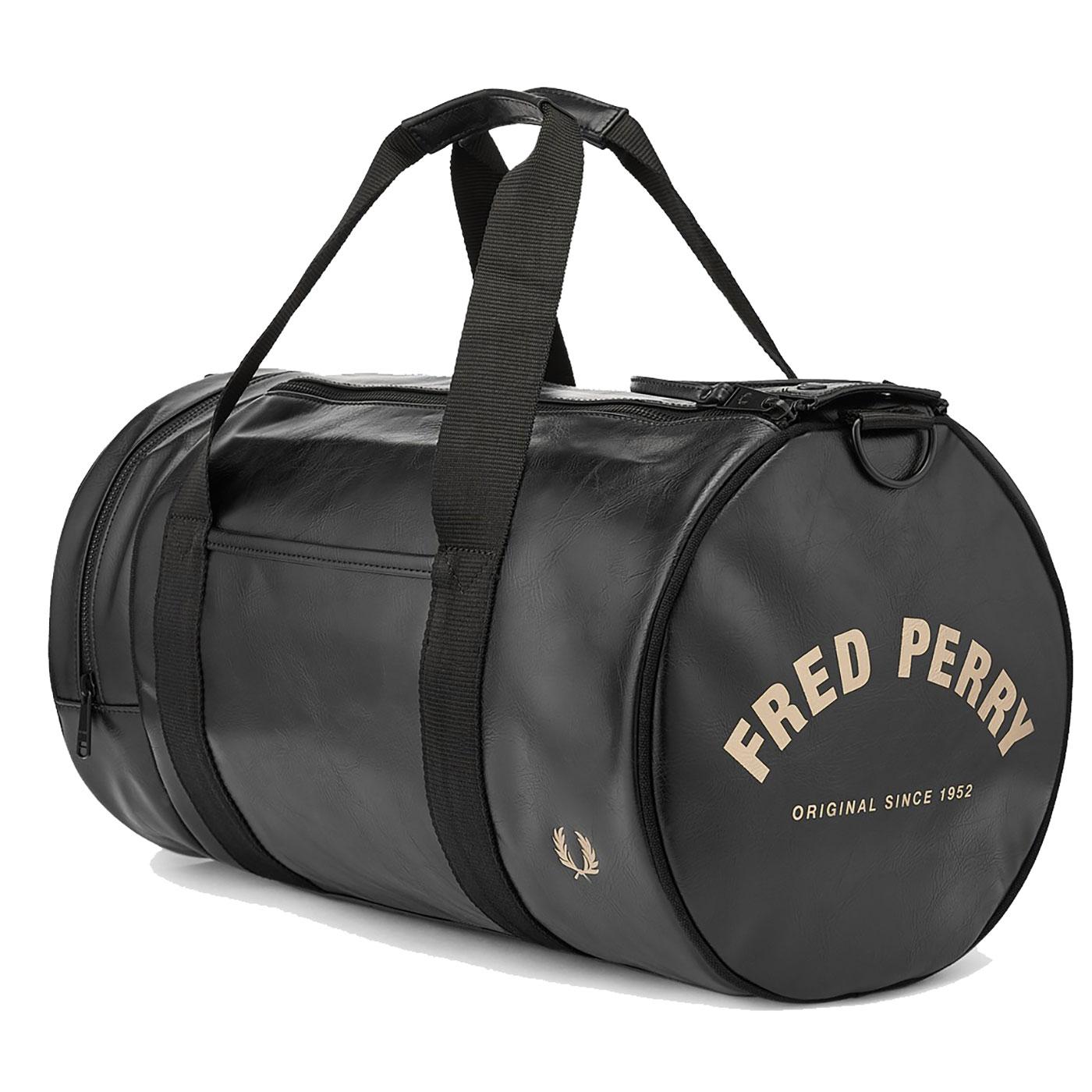 FRED PERRY Retro Mod PU Tonal Barrel Bag BLACK