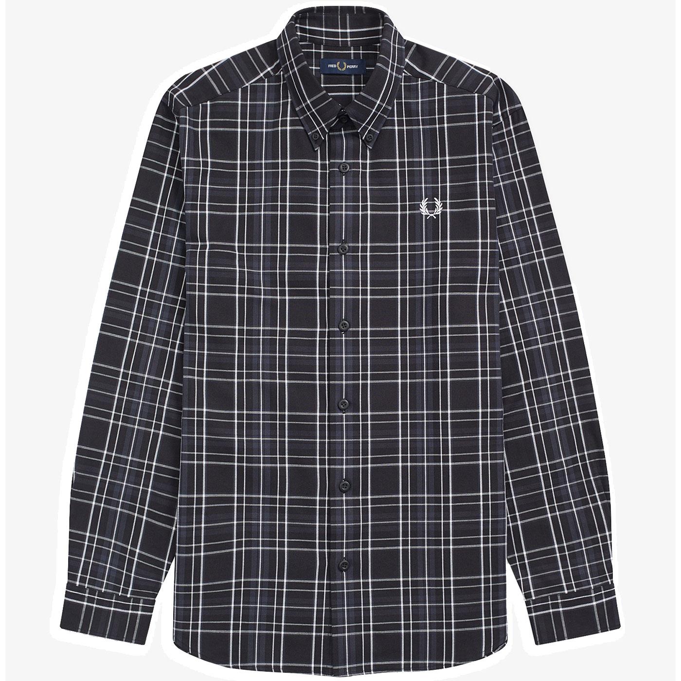 Fred Perry Retro Cotton Twill Tonal Check Shirt In Black 