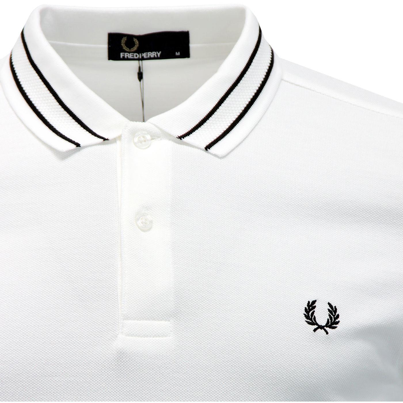 FRED PERRY Tramline Tipped Mod Pique Polo Shirt in White