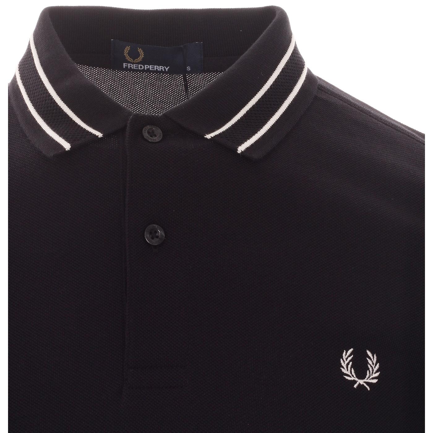 FRED PERRY Tramline Tipped Mod Pique Polo Shirt in Black