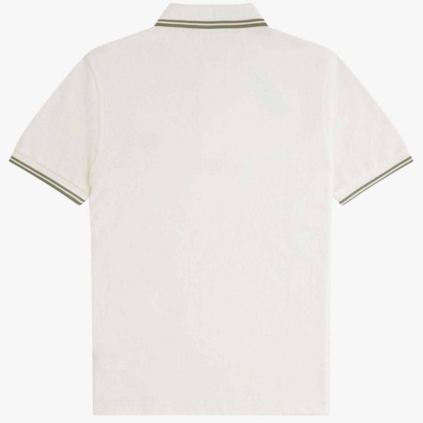 Fred Perry M3600 Mod Twin Tipped Polo Shirt in Ecru Olive Mint