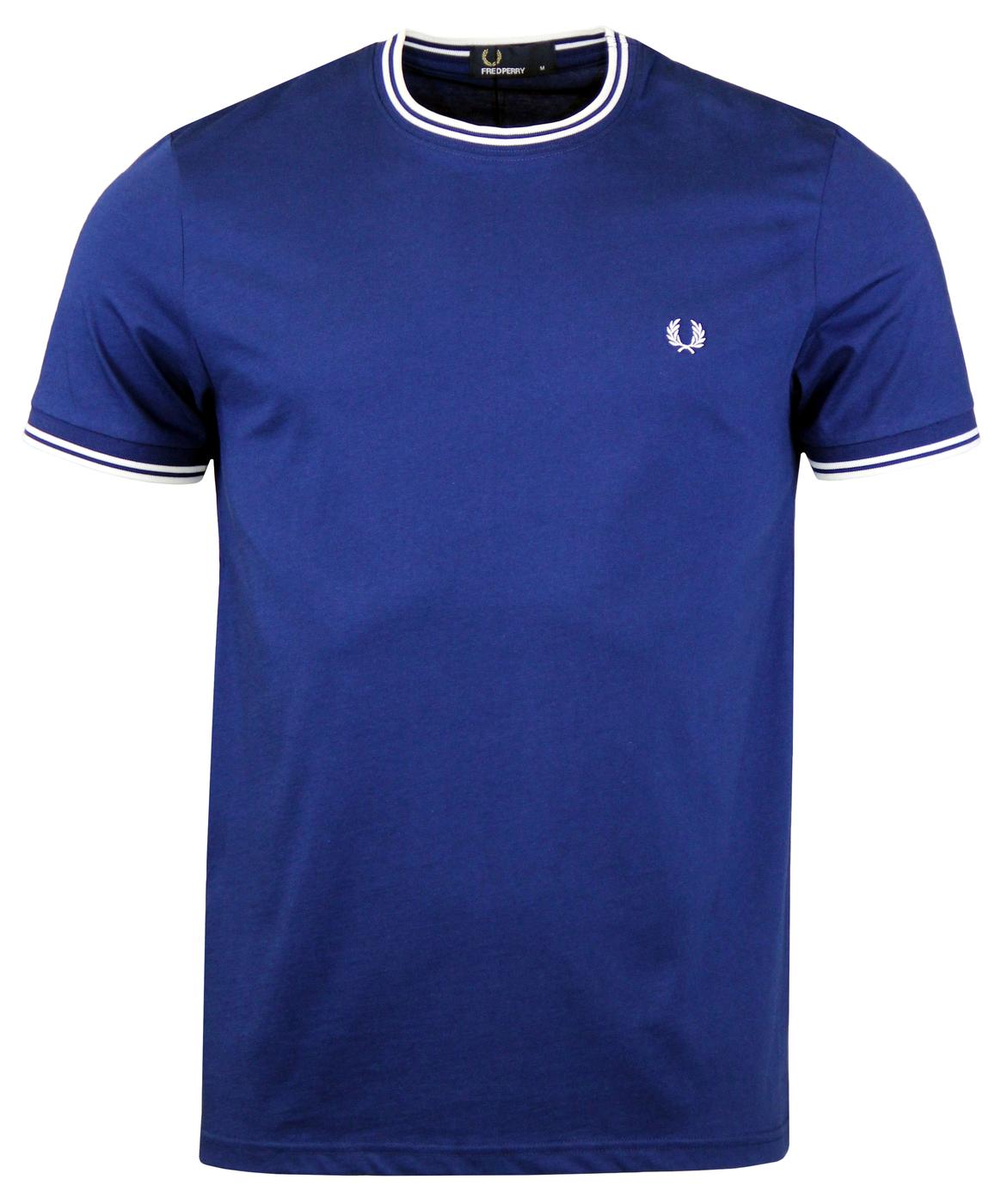 FRED PERRY Retro Mod Twin Tipped Crew Tee Med. Blue