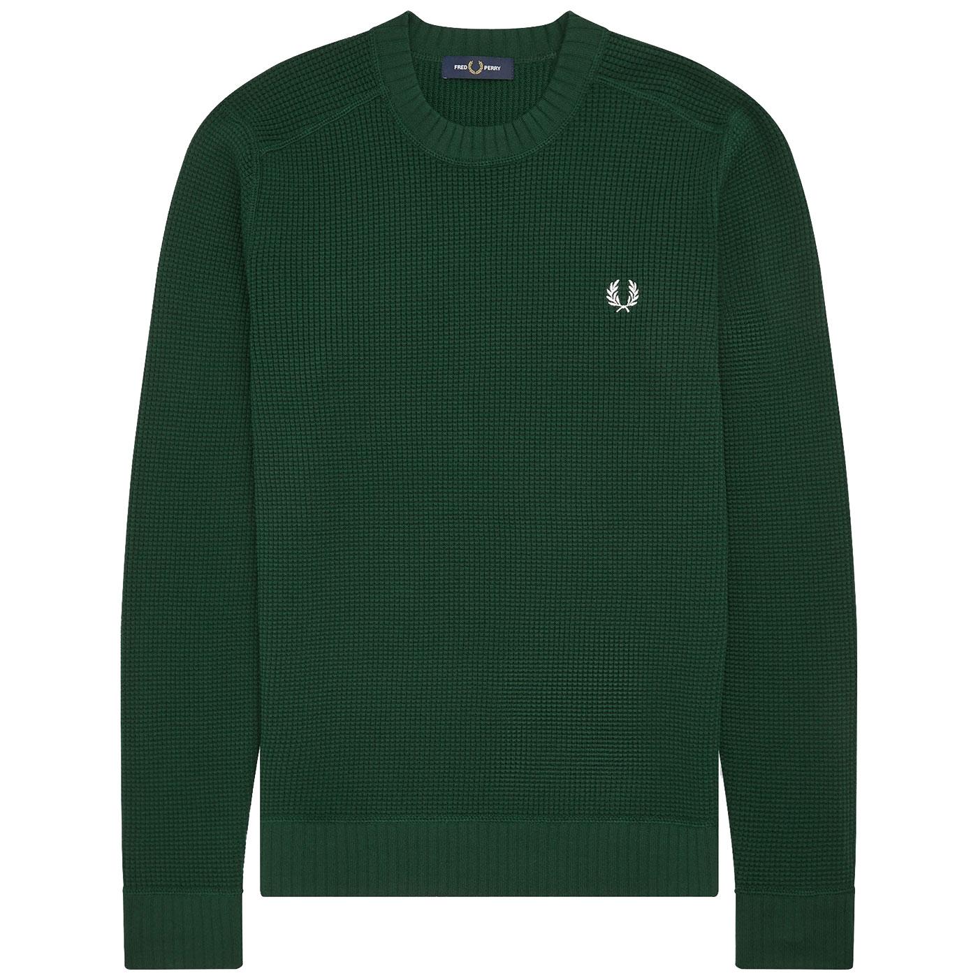 FRED PERRY Mens Mod Knitted Waffle Texture Jumper 