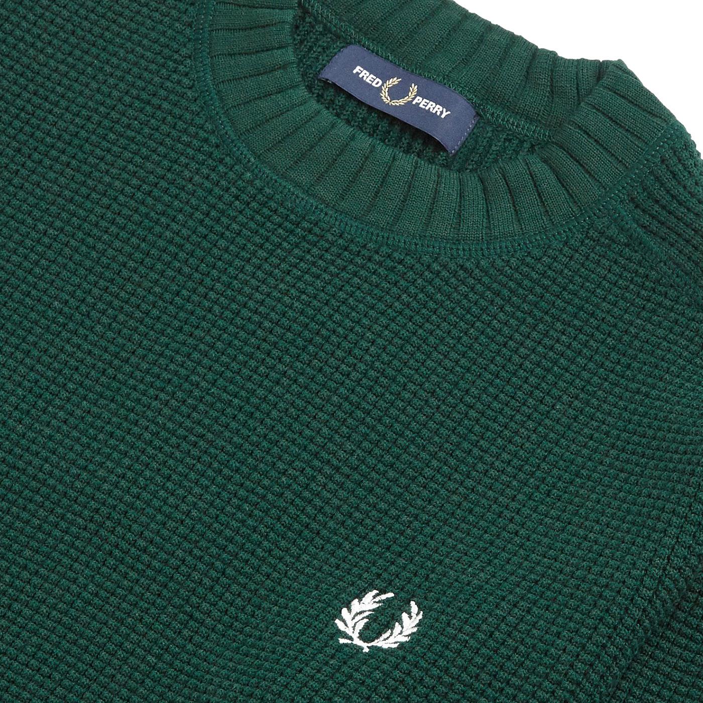 FRED PERRY Mens Knitted Waffle Texture Jumper Evergreen