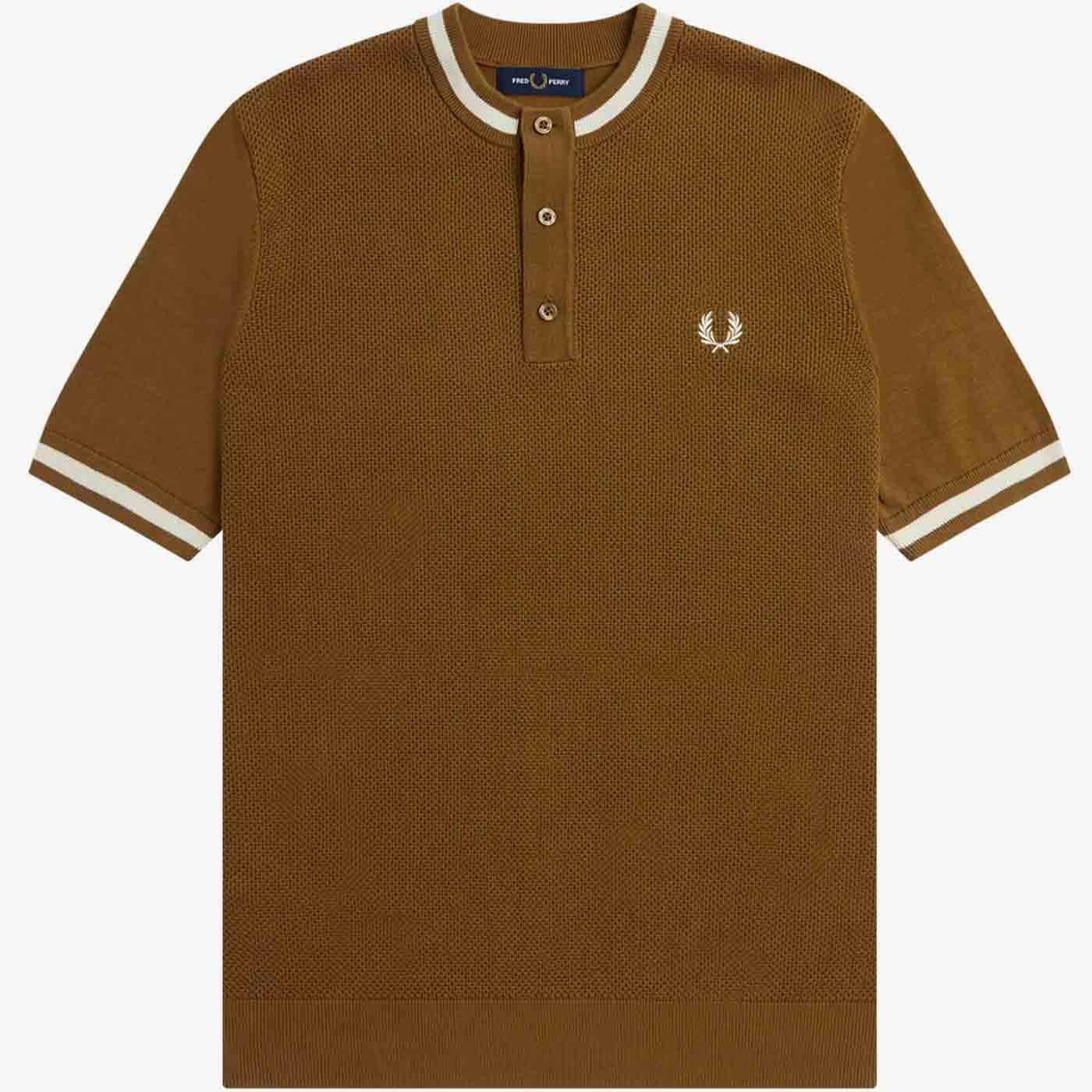 Fred Perry Retro 60s Knitted Henley T-shirt Stone