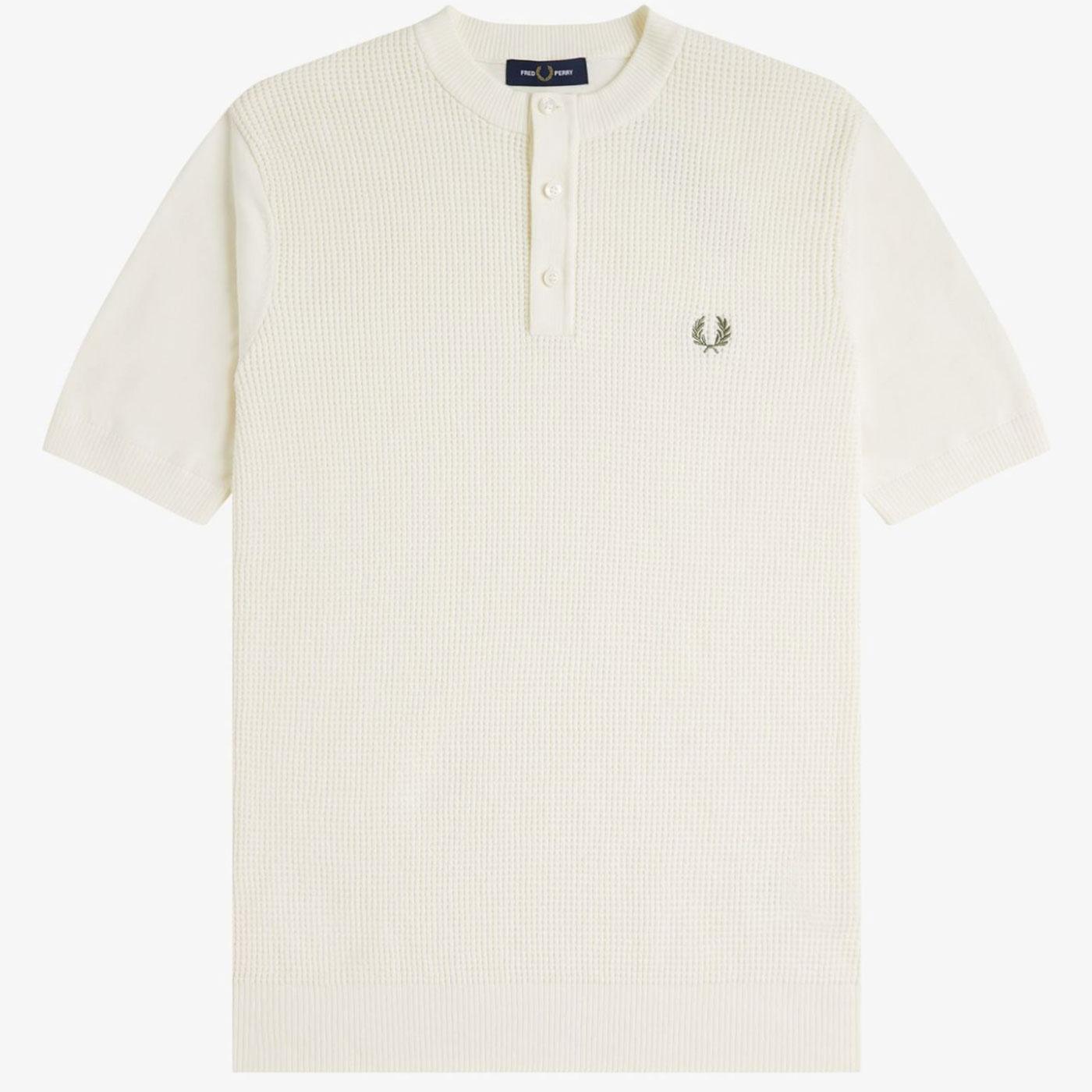 Fred Perry Retro Waffle Stitch Ecru Henley Shirt 