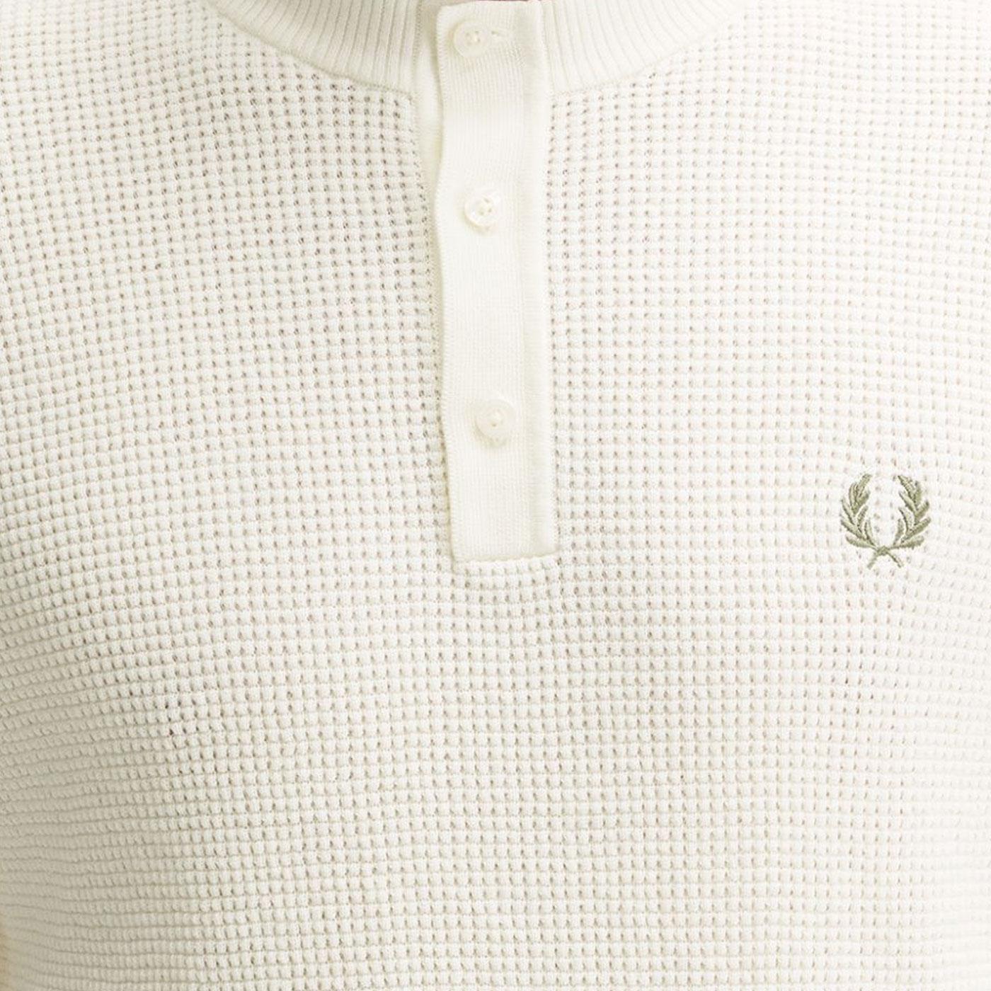 FRED PERRY☆ Waffle Stitch Henley Neck T-Shirt LIGHT ECRU Waffle Stitch Henley Shirt - Light Ecru | Men's Knitwear