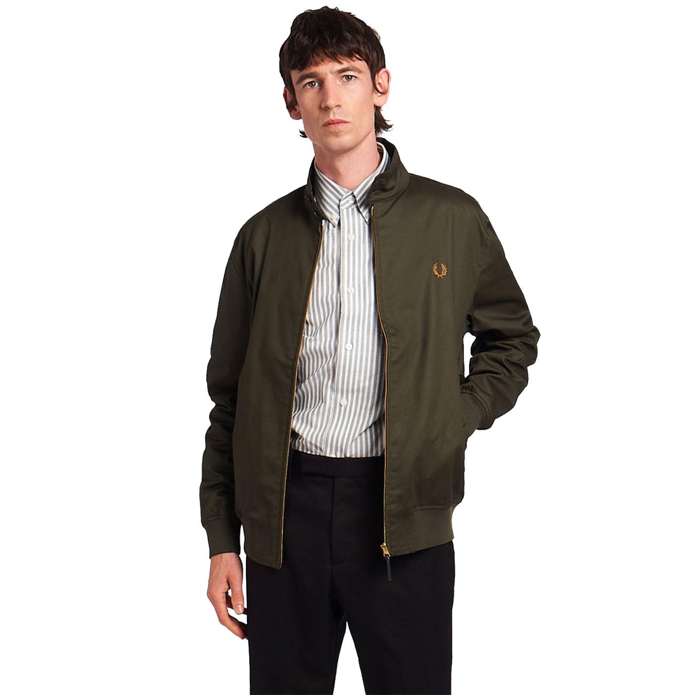 FRED PERRY Mod Waxed Cotton Harrington in Hunting Green