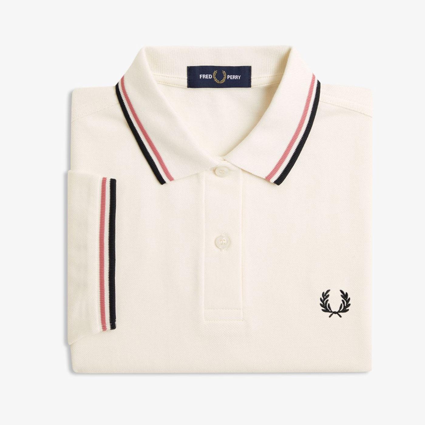Fred Perry G3600 Mod Twin Tipped Polo Shirt in Ecru Pink Black