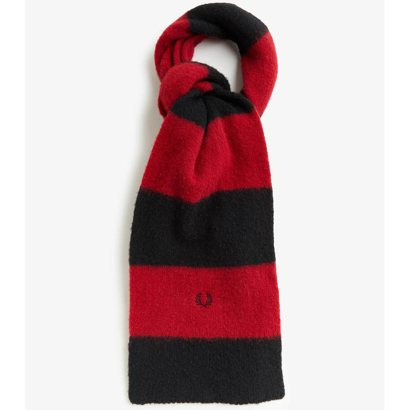 FRED PERRY Retro Brushed Wool Stripe Scarf in Red / black
