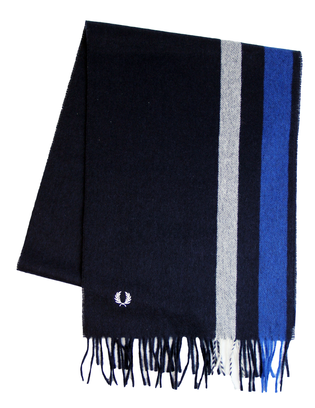 FRED PERRY Mod Racing Stripe Cashmere Scarf in Navy