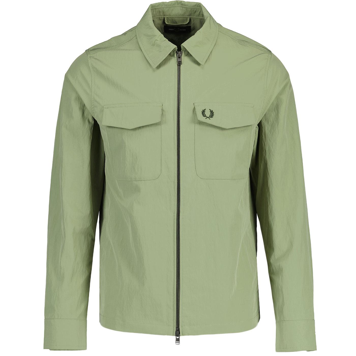 Fred Perry Retro Zip Through Overshirt Olive Mint