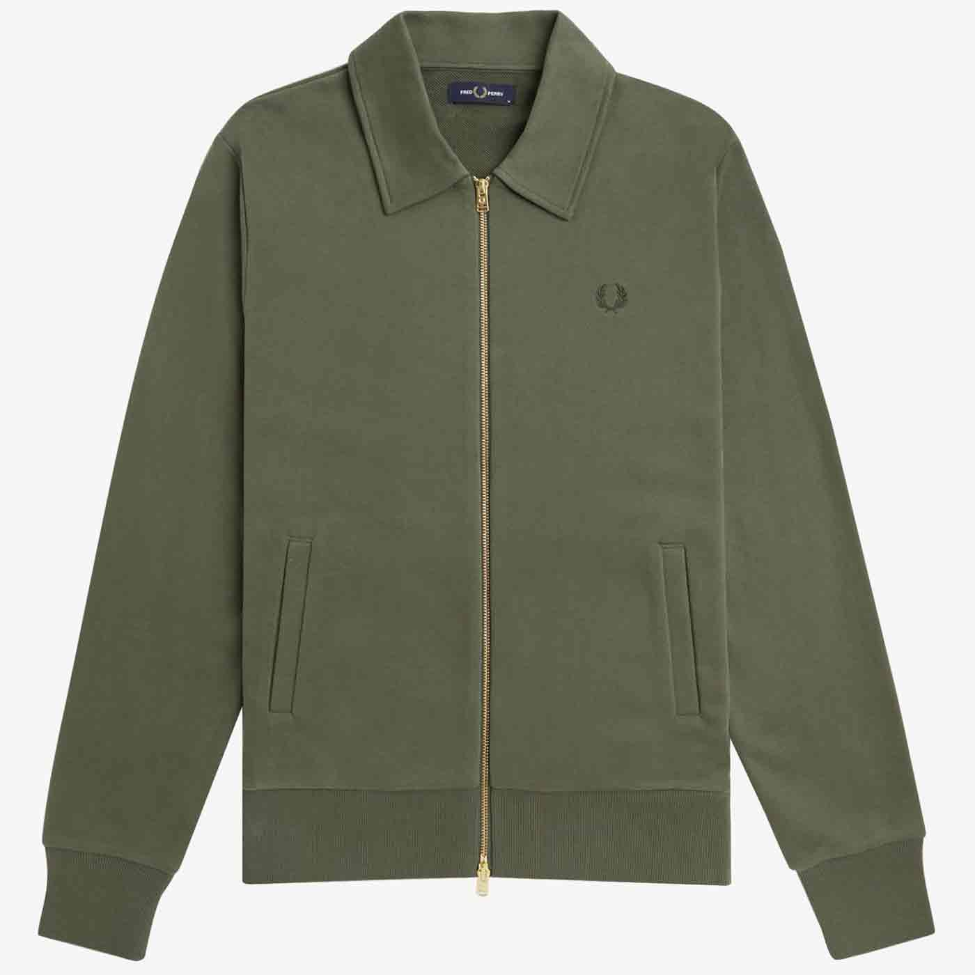 Fred Perry Zip Through Terry Sweatshirt in Laurel Wreath Green