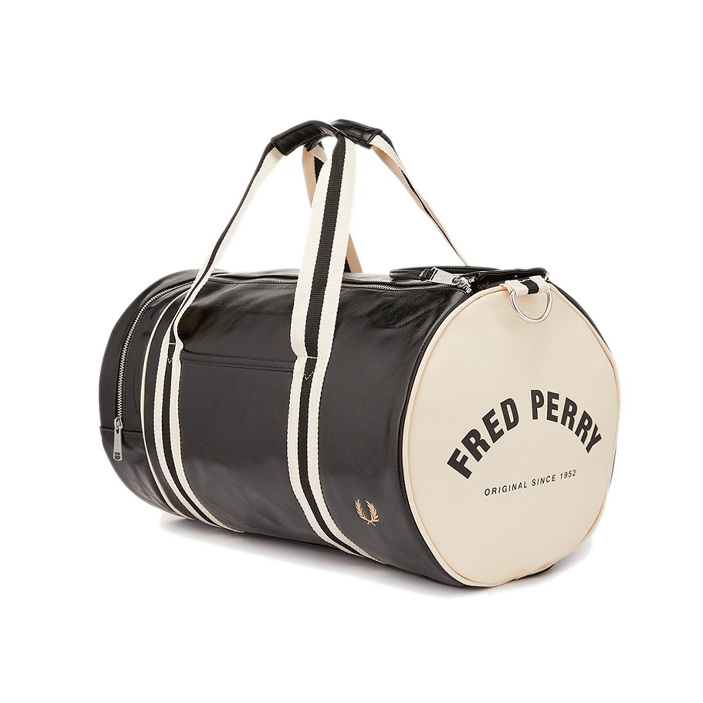 FRED PERRY Classic Retro Barrel Bag in Black & Ecru