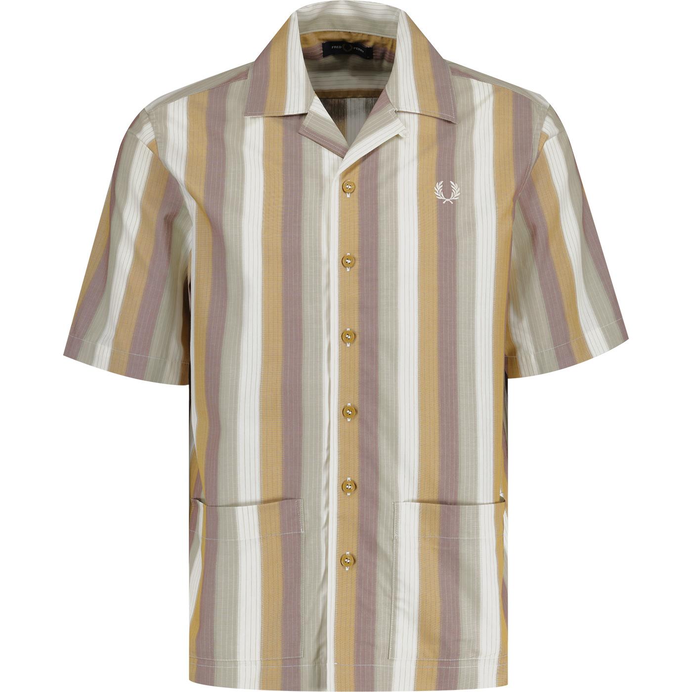 Fred Perry Ombre Stripe Revere Collar S/S Shirt Dark Caramel