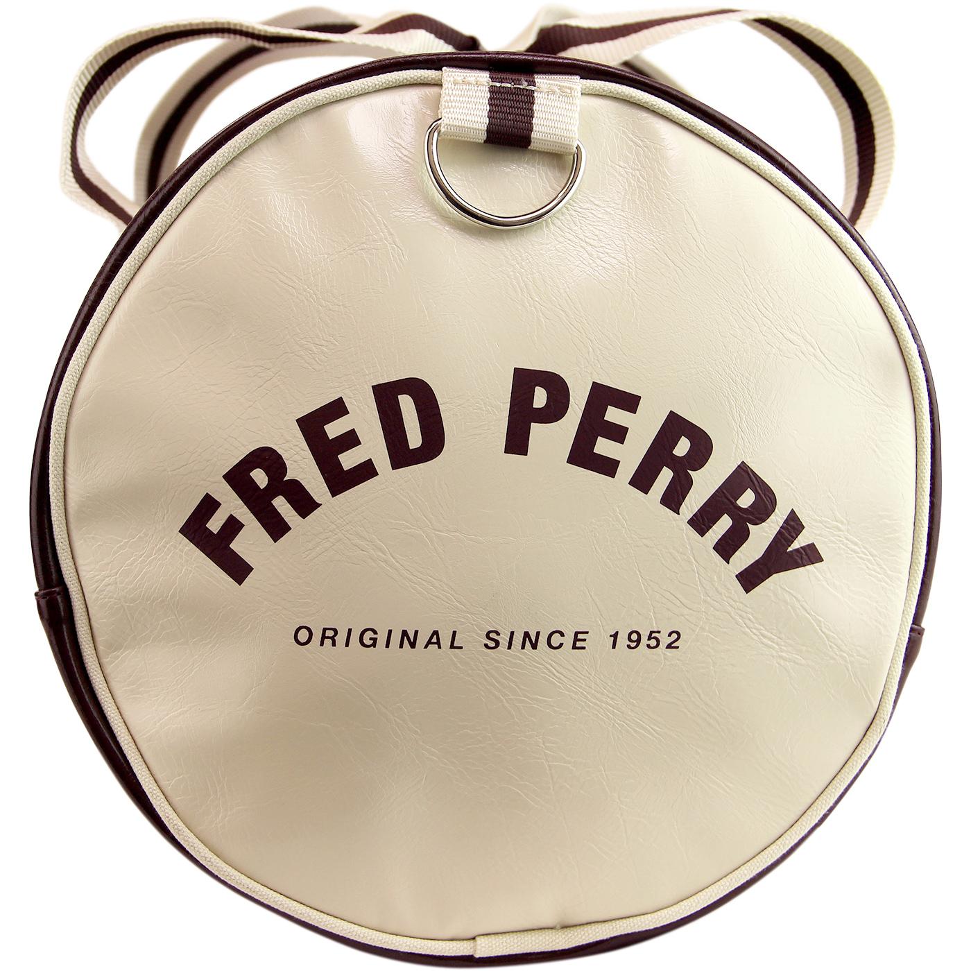 FRED PERRY Retro Mod Classic PU Barrel Bag in Port/Ecru