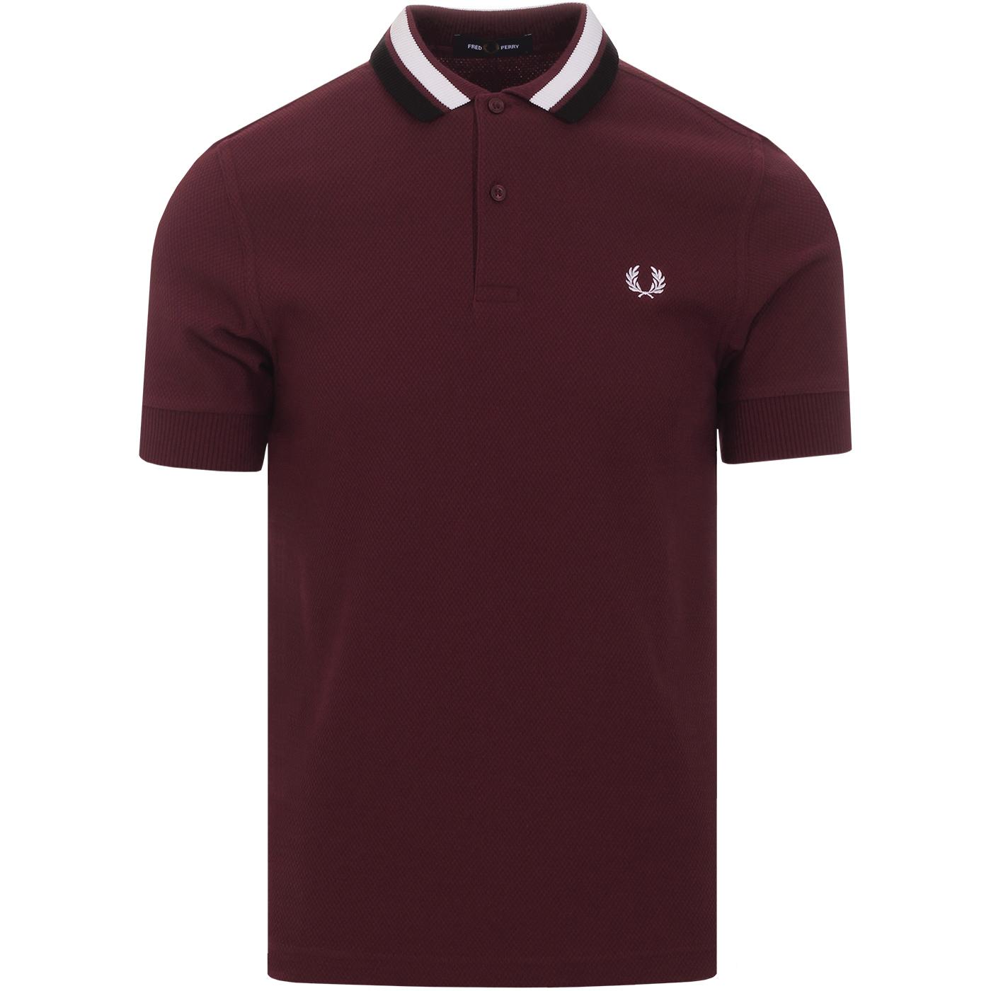 FRED PERRY Mod Bold Tipped Textured Polo Top in Mahogany