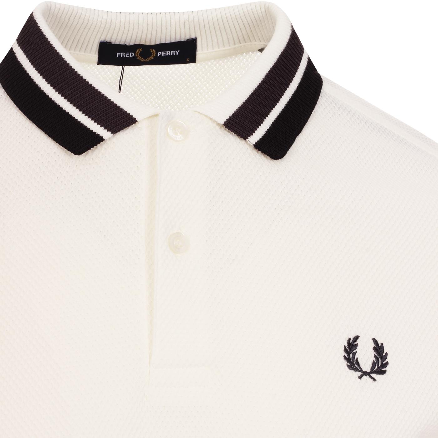FRED PERRY Retro Mod Bold Tipped Textured Polo Top White