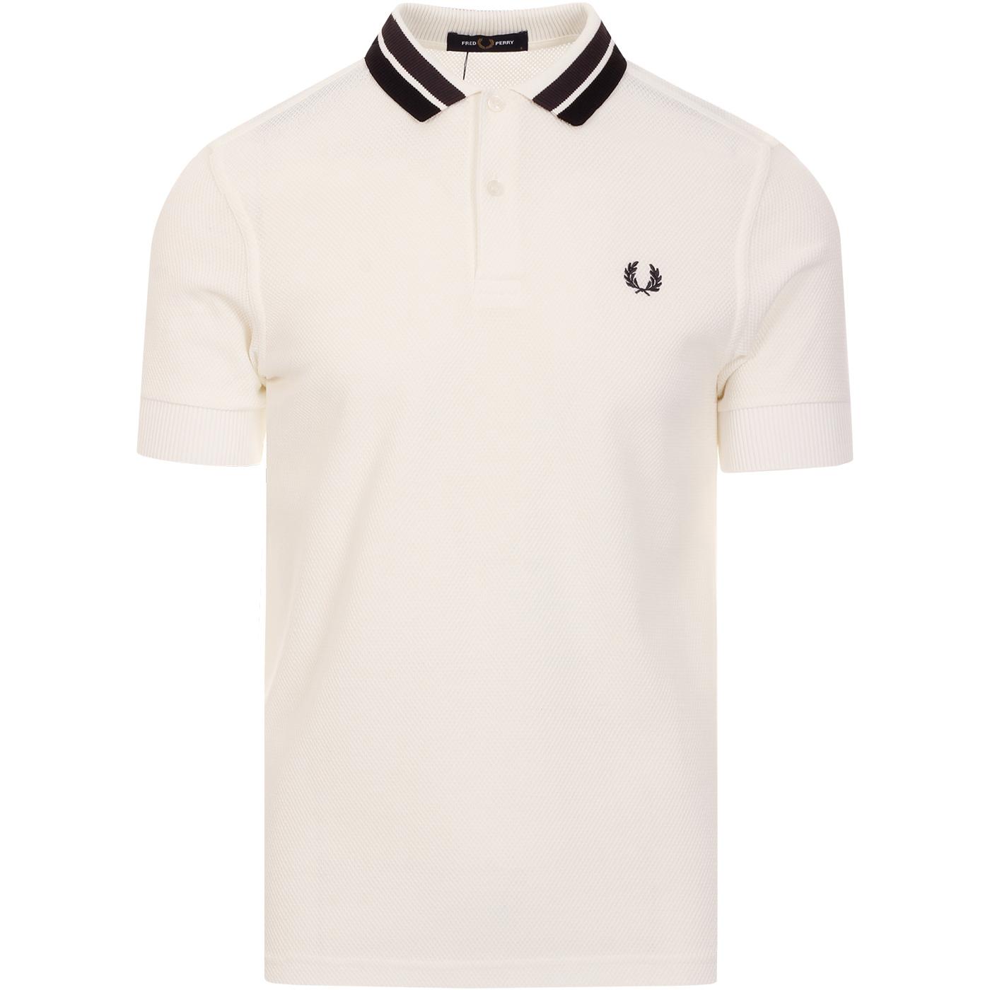 FRED PERRY Retro Mod Bold Tipped Textured Polo Top White