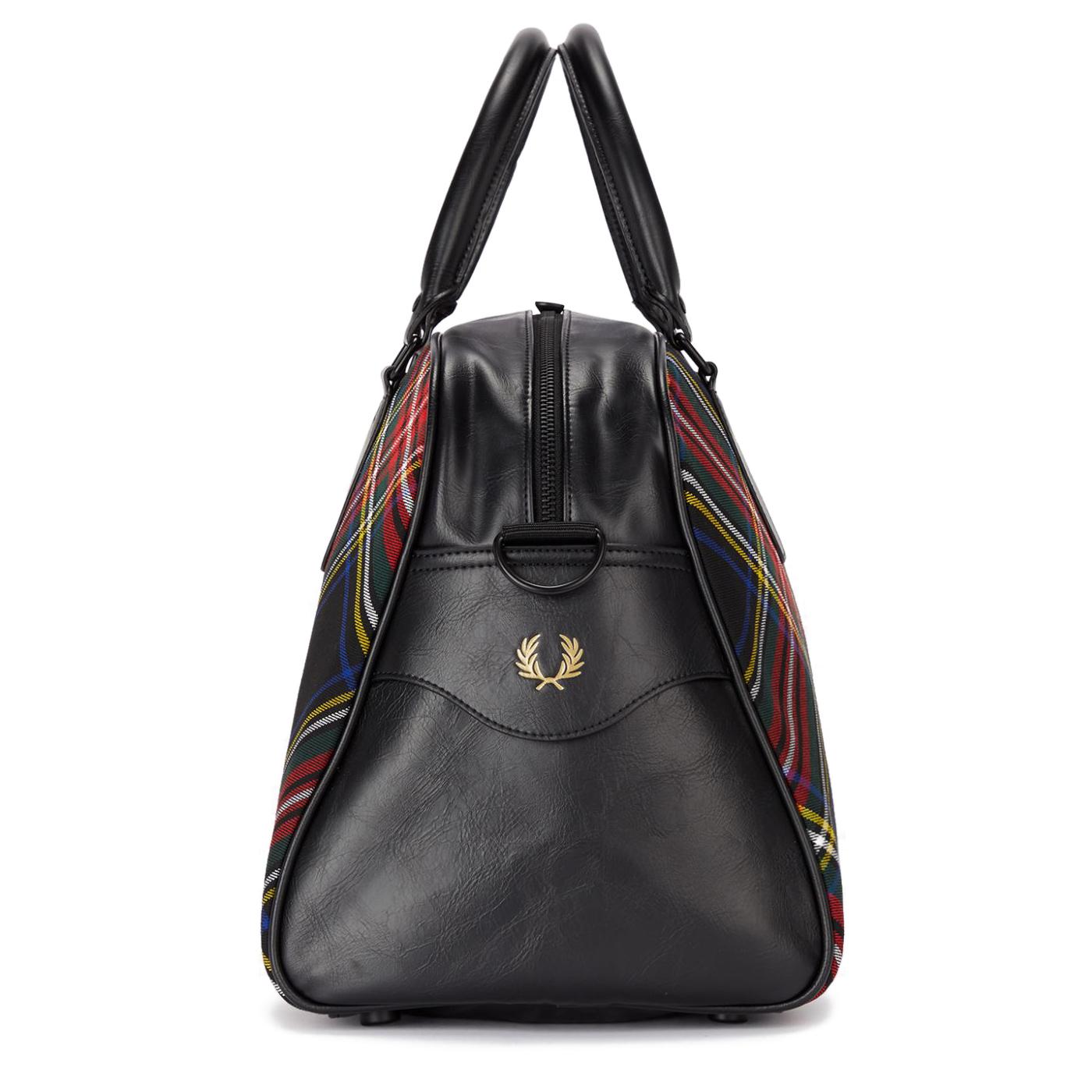 FRED PERRY Retro Mod Tartan Bowling Bag Holdall in Black