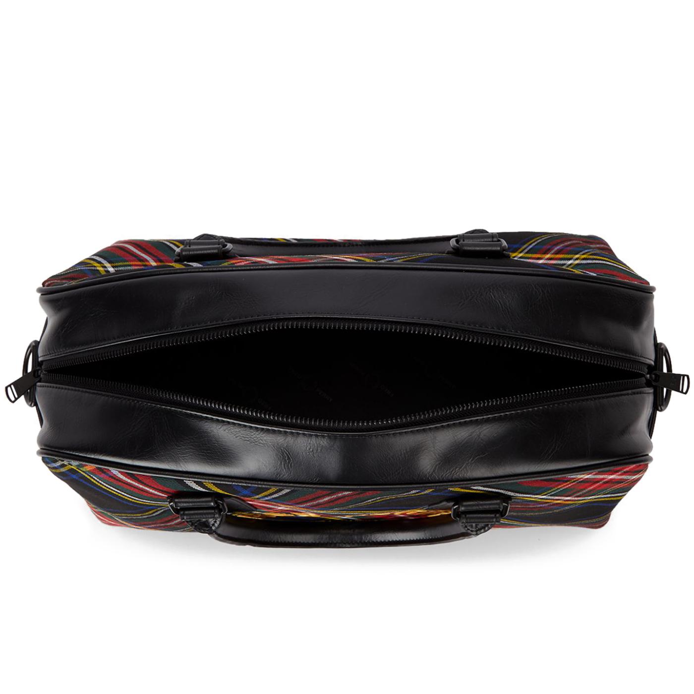 FRED PERRY Retro Mod Tartan Bowling Bag Holdall in Black