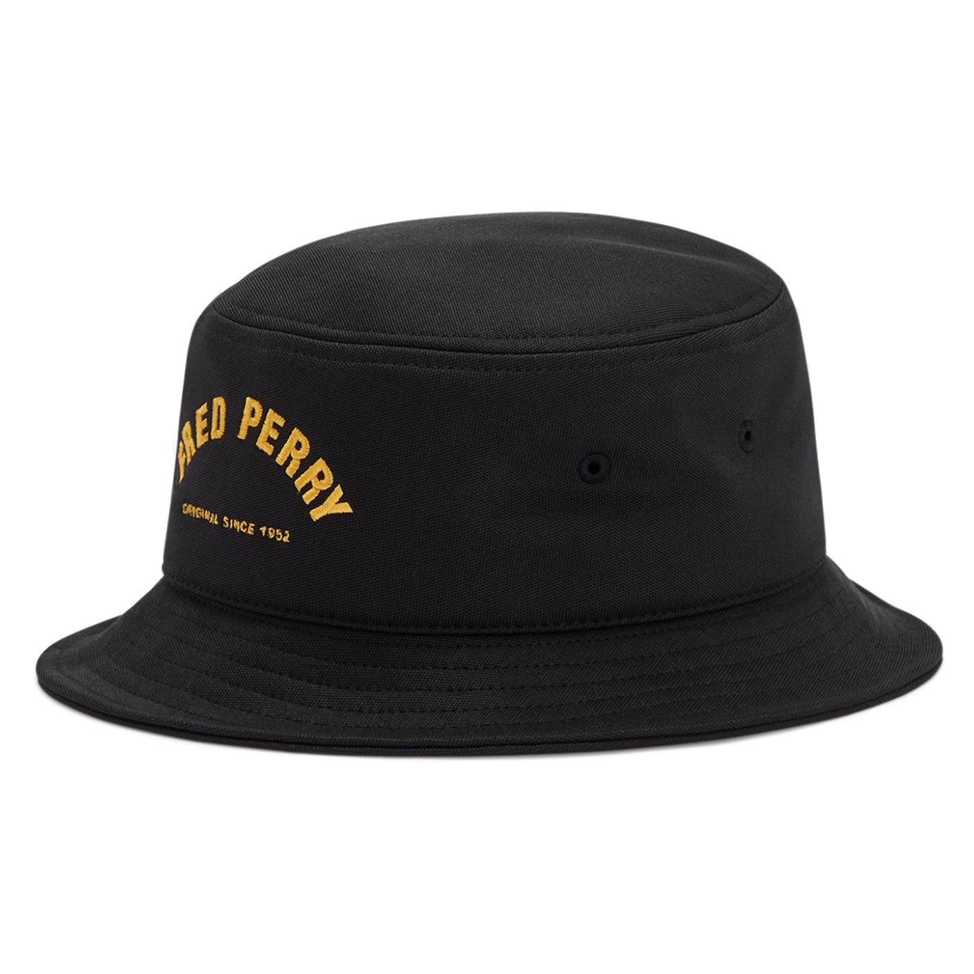 FRED PERRY Arch Branded Tricot Retro Bucket Hat in Black