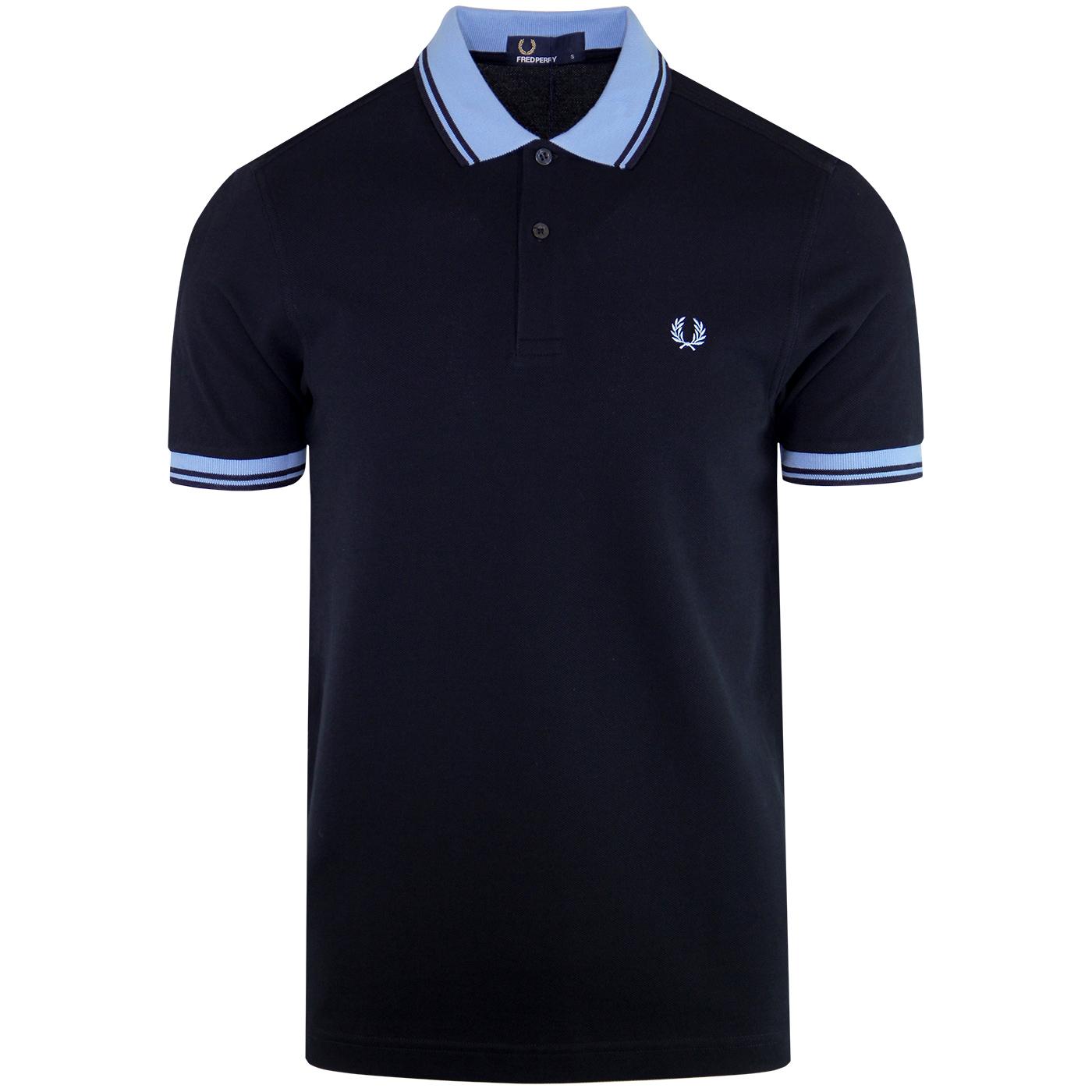 FRED PERRY Contrast Twin Tipped Mod Pique Polo Top Navy