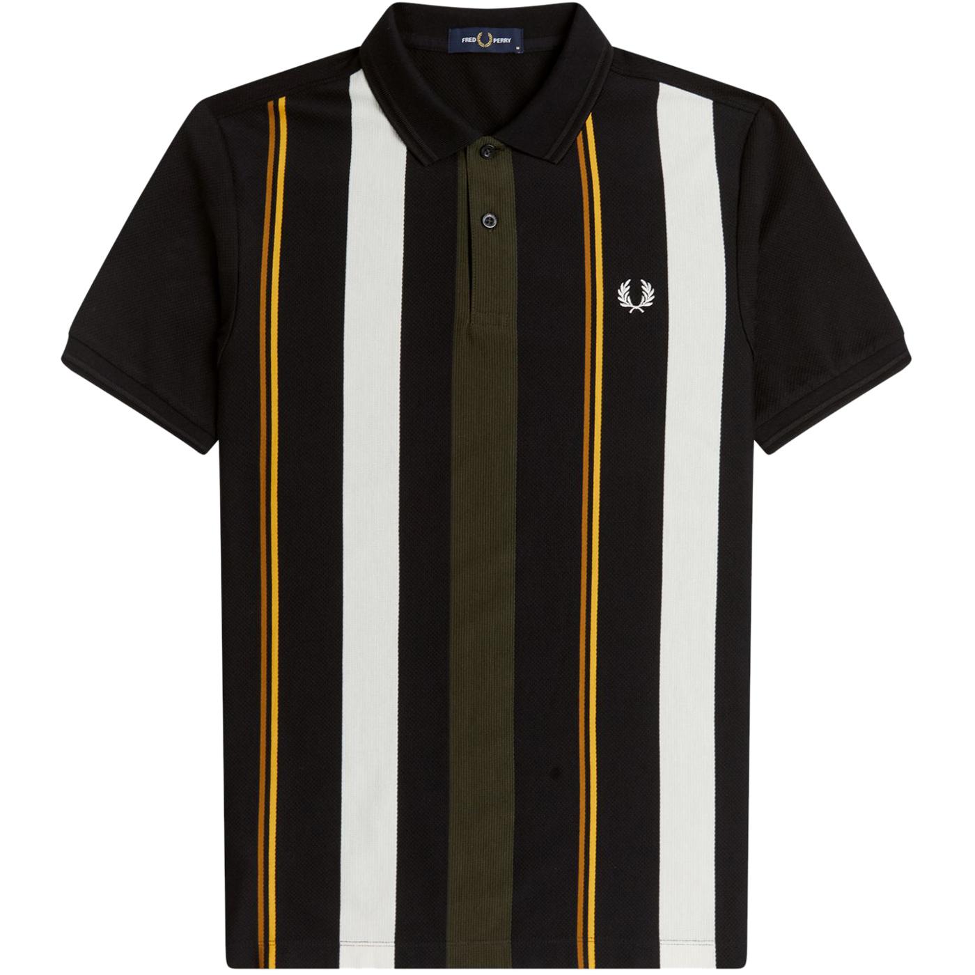 FRED PERRY Mod Knitted Stripe Pique Polo Shirt in Black