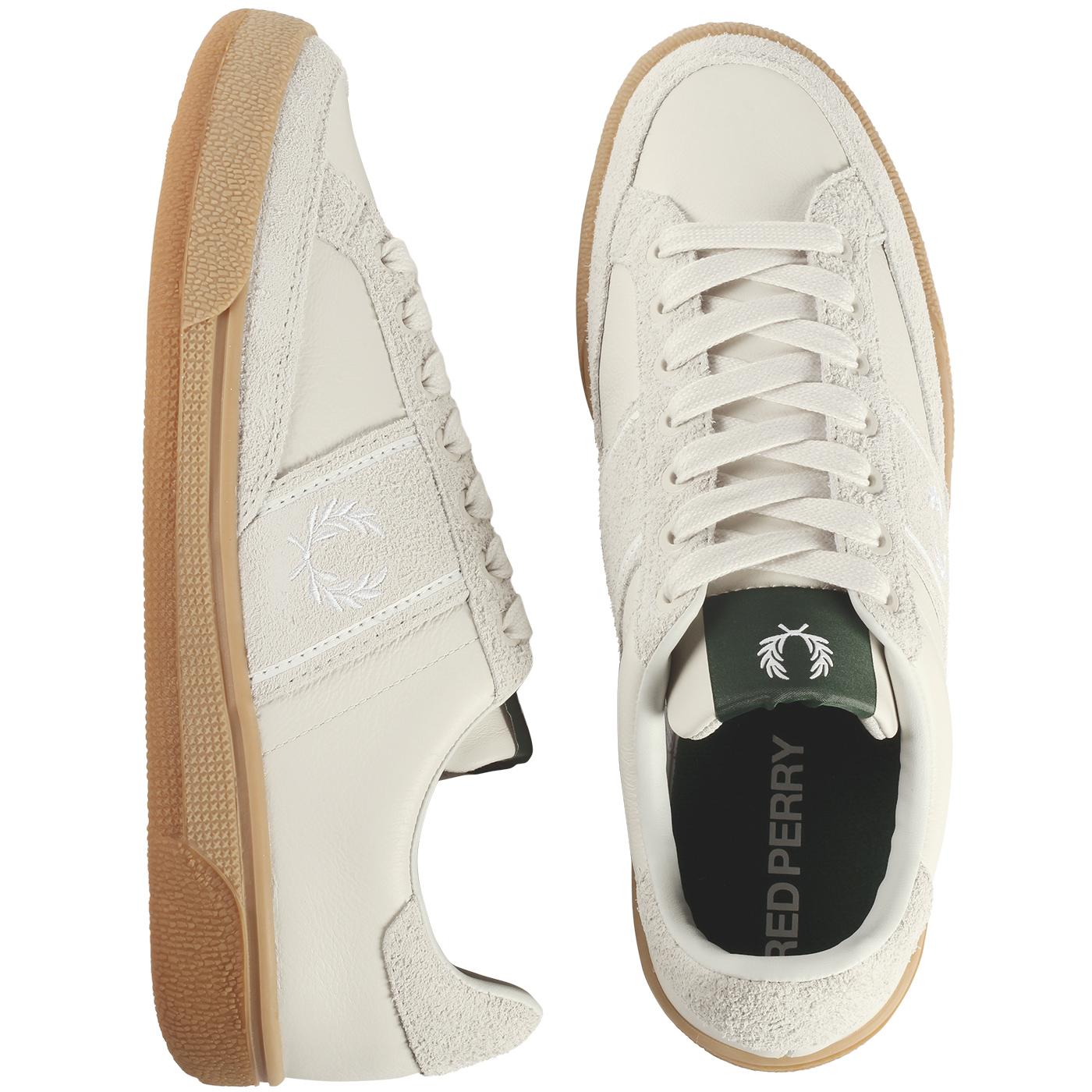 FRED PERRY B3 Retro Leather/Suede Tennis Trainers Porcelain
