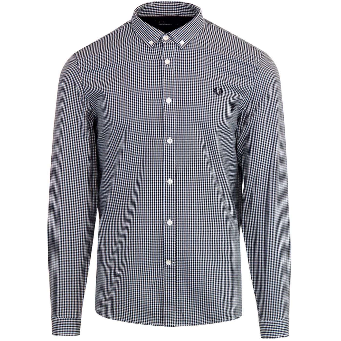 FRED PERRY Retro Mod Basketweave Check Shirt Ice Blue