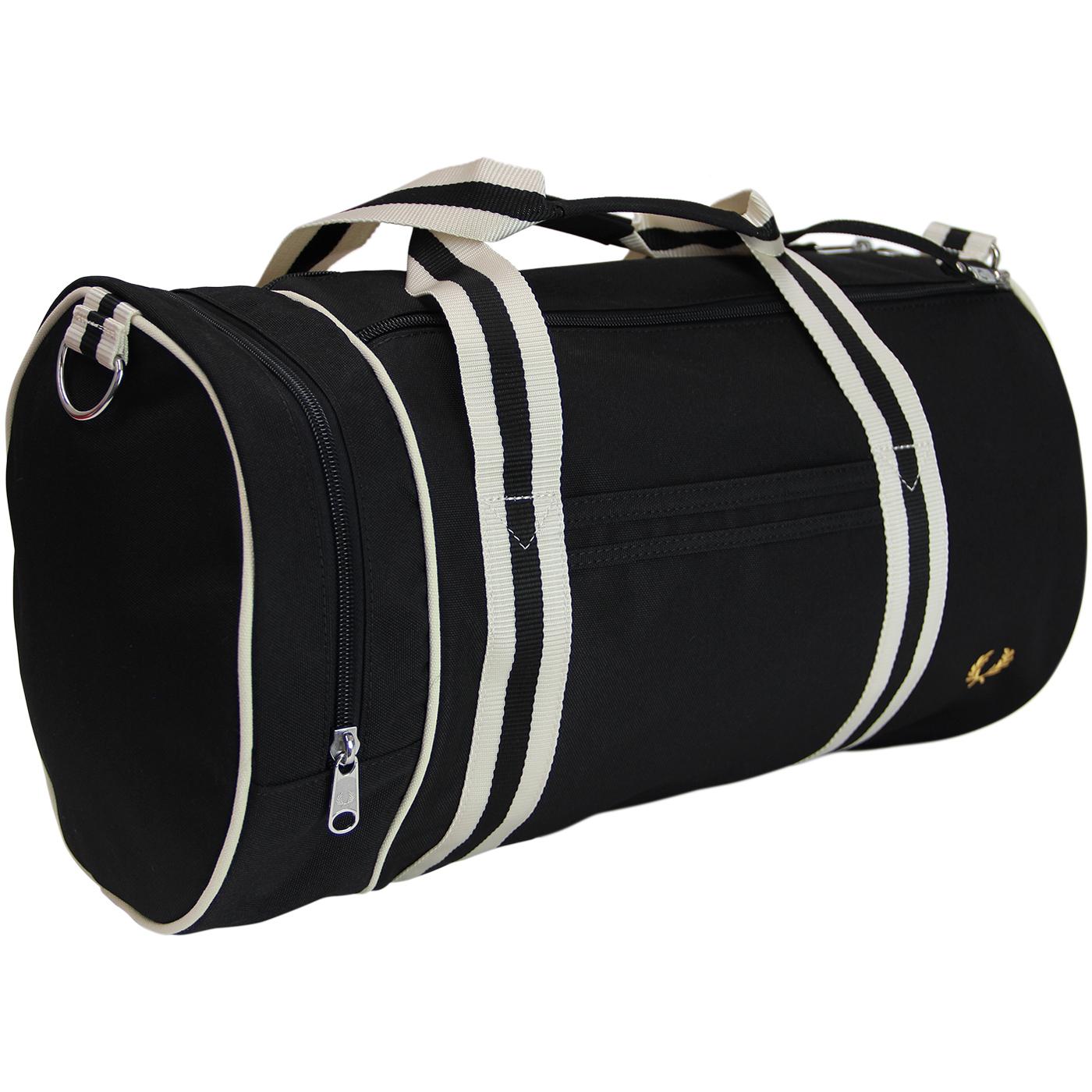 FRED PERRY Retro Twin Tipped Canvas Barrel Bag in Black