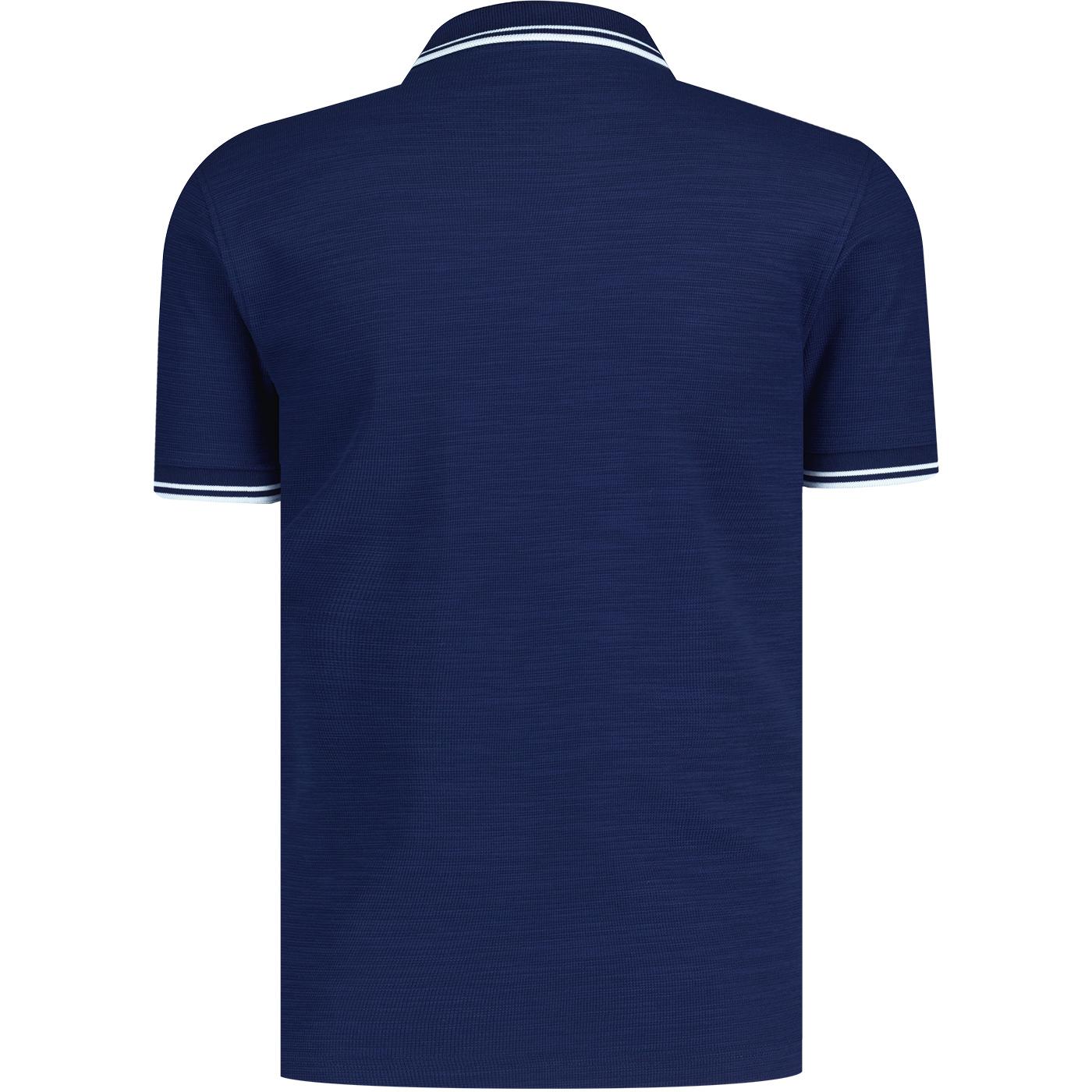 FRED PERRY Textured Seersucker Panel Polo in French Navy