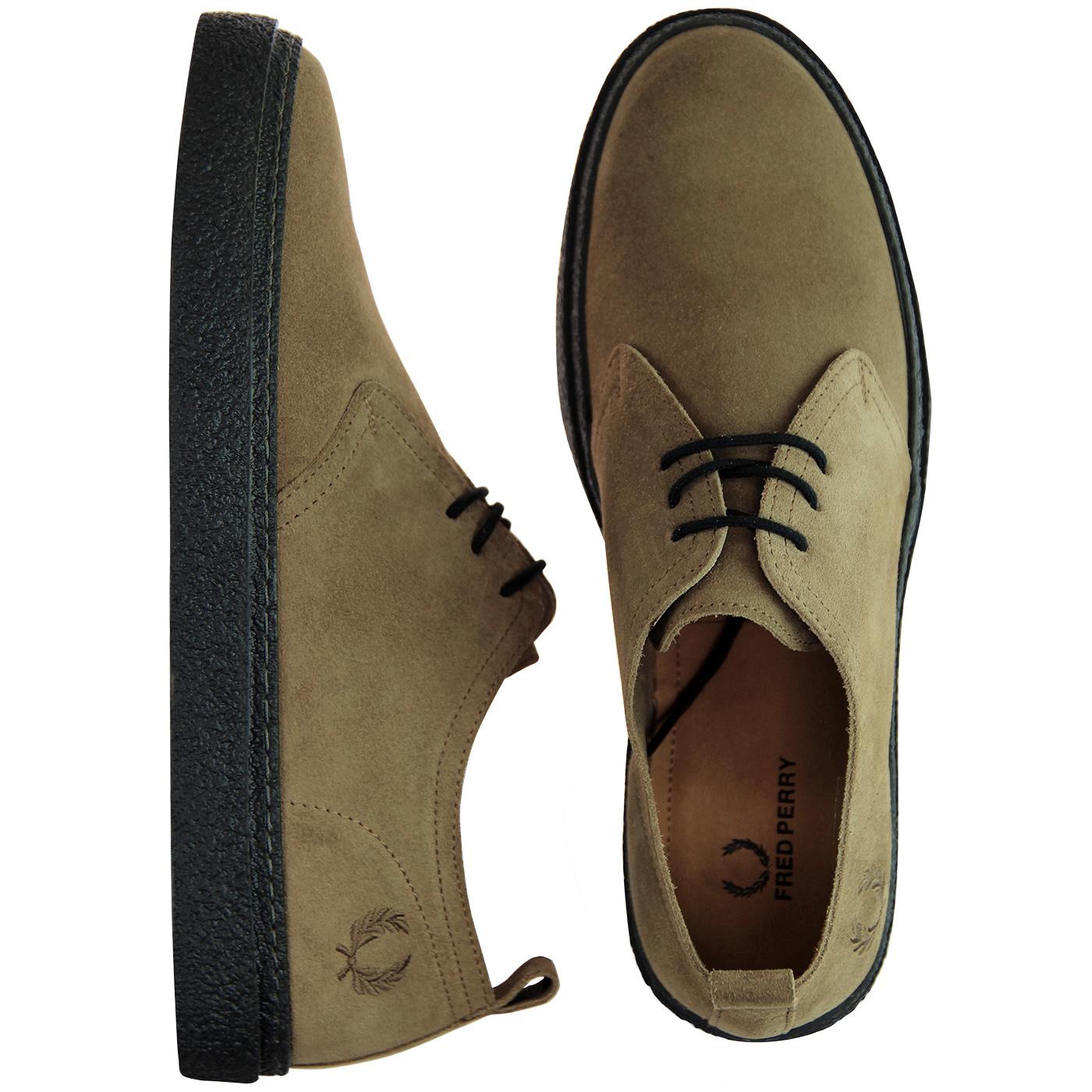 FRED PERRY 'Linden' Retro Mod Suede Shoes in Almond