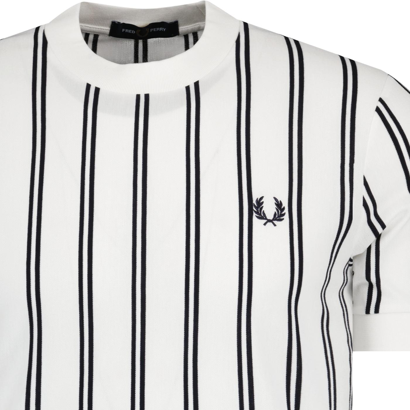 Fred Perry Fine Stripe Pique Retro Tee in Snow White