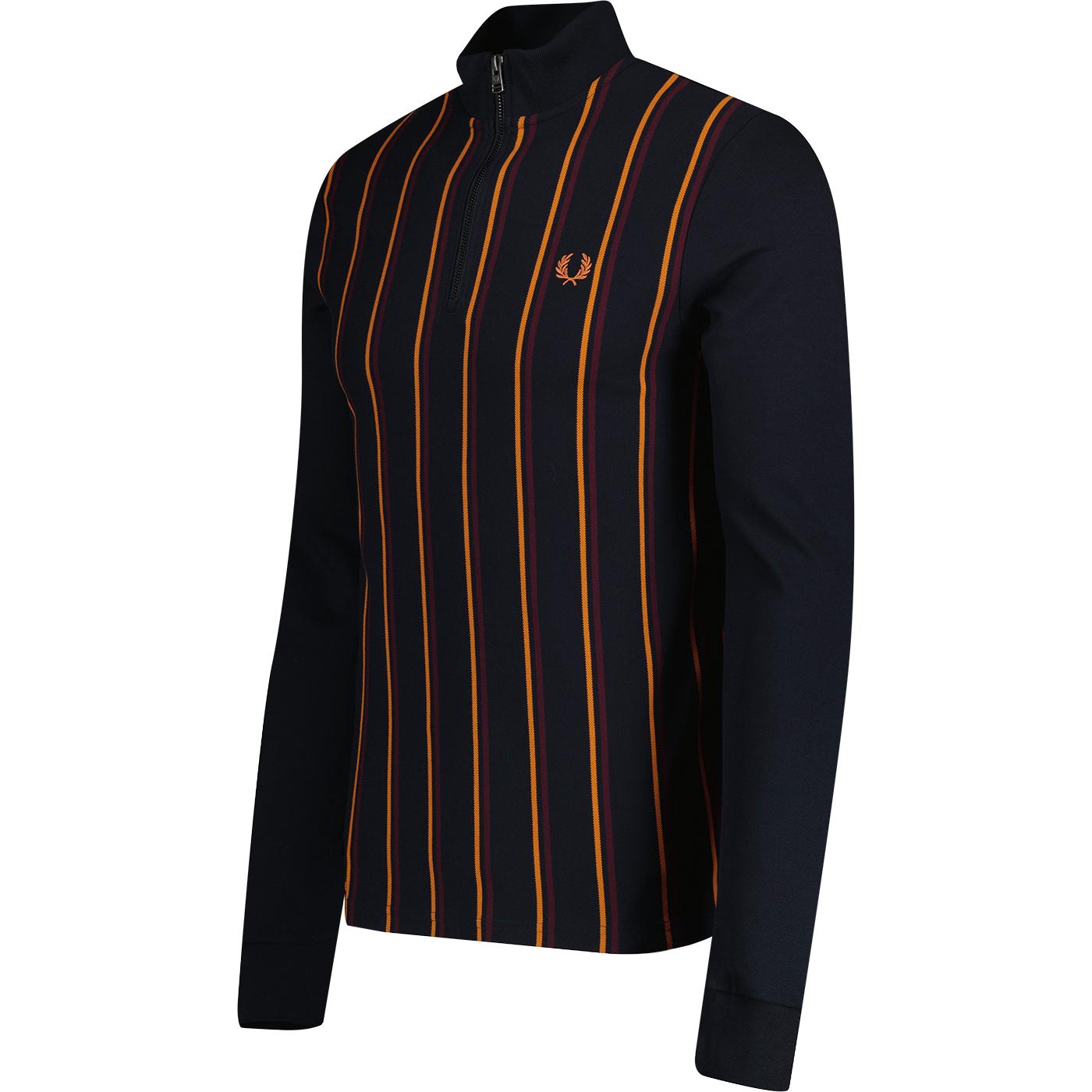 Fred Perry Retro Striped Panel Zip Neck Top Navy Fred Perry Retro Striped Panel Zip Neck Top Navy